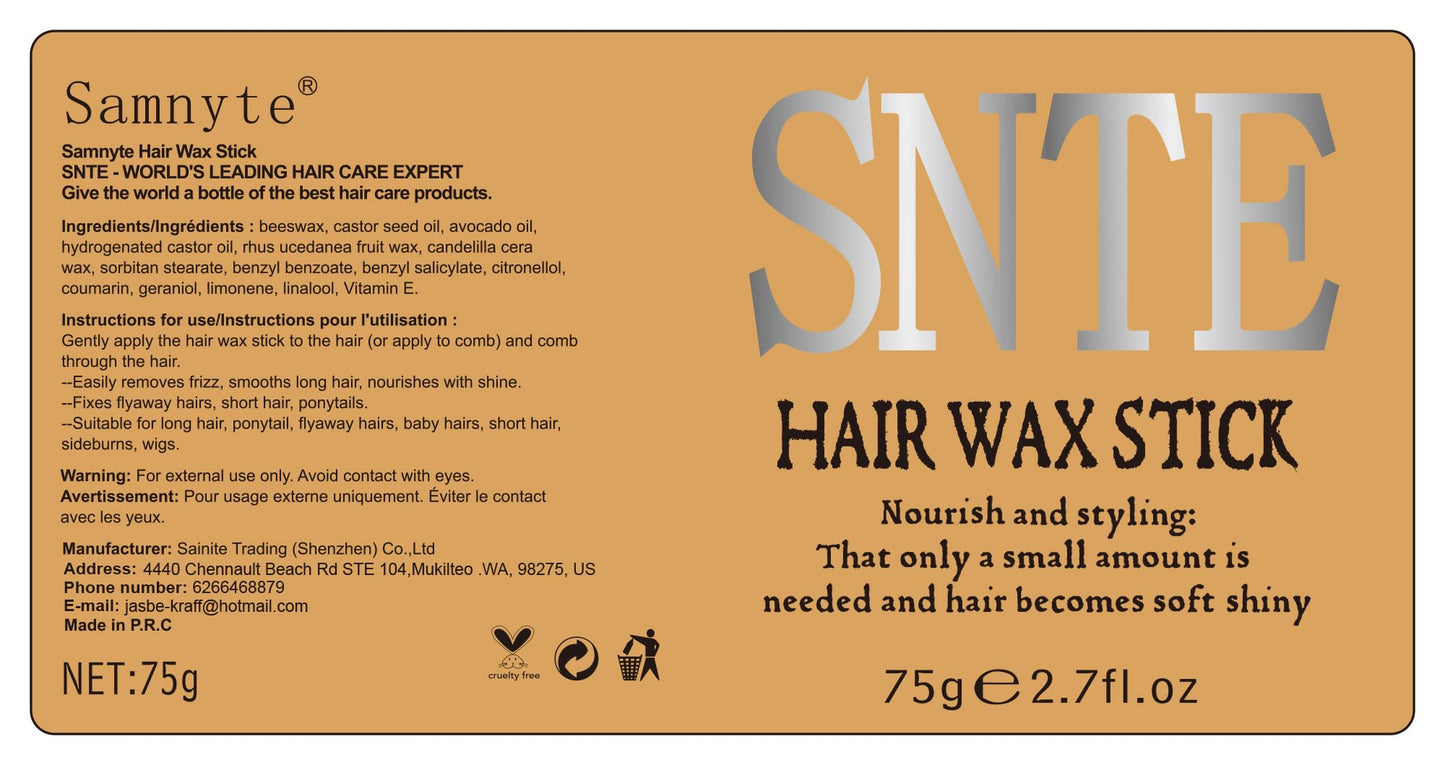 Slick Back Hair Brush & Hair Wax Stick Set - Tames Frizz & Smooths Flyaways - Sleek Ponytails, Buns, Edges - Styling Cream/Gel/Balm/Pomade Stick for Women - Styling Accessories for Girls & Kids