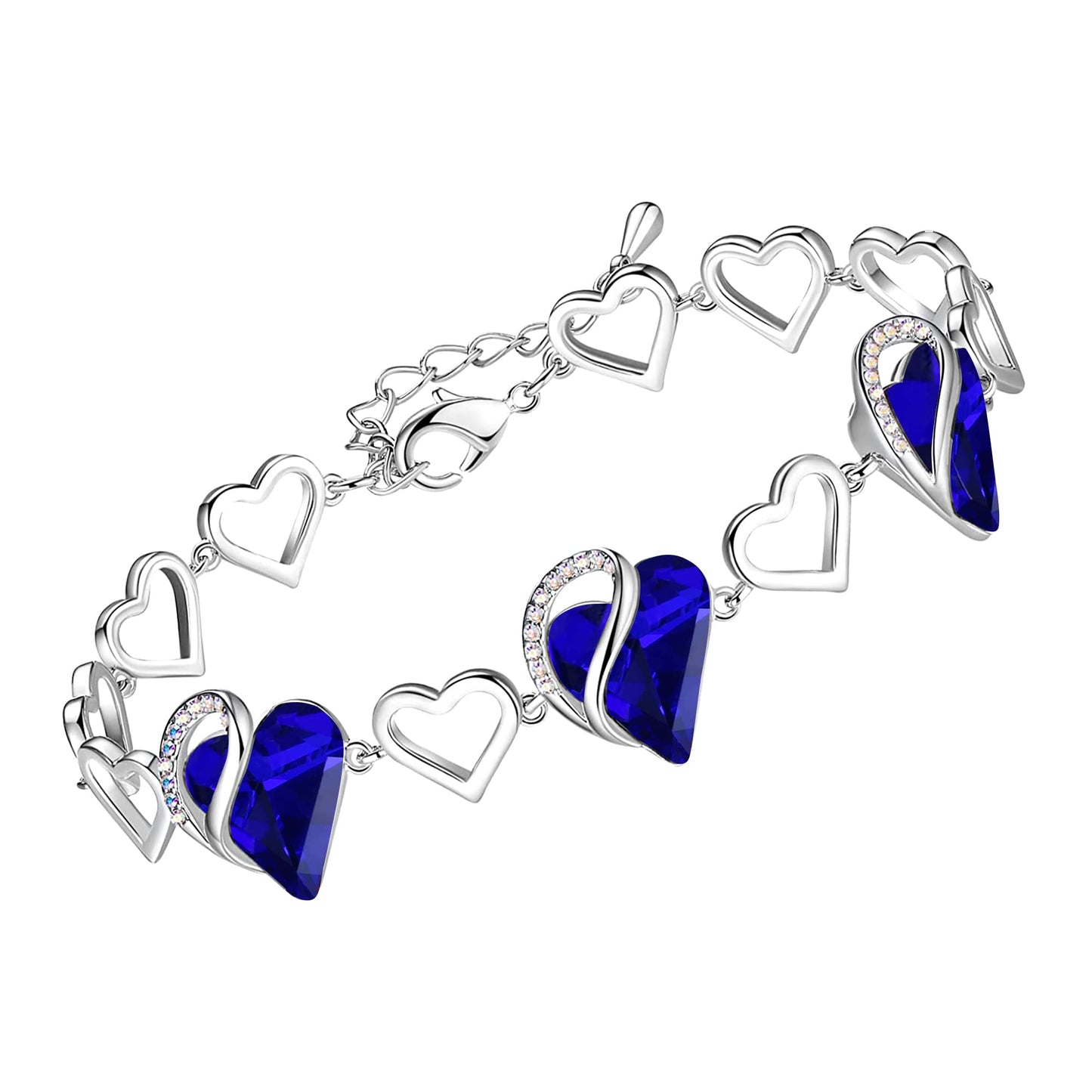 Urban Thread Infinity Love Heart Link Bracelets, Birthstone or Healing Stone Crystal Bracelet for Women, Silver Tone Jewelry Gifts for Her, 7-inch Chain and 2-inch Extender