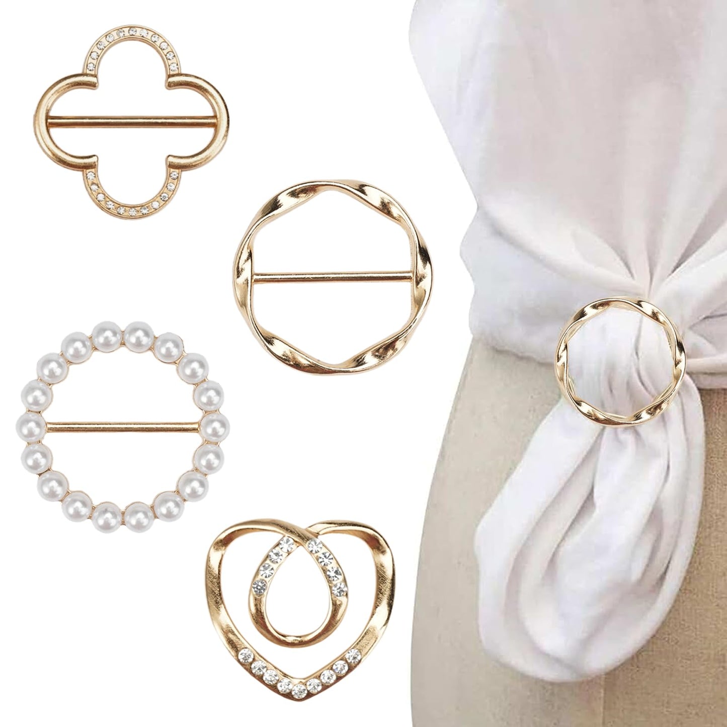 4PCS Scarf Ring Clip -T-shirt Ties Clips Clothes Corner Knotted Button for Women Fashion Metal Round Circle Shirt Clip Buckle