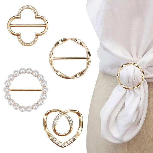 4PCS Scarf Ring Clip -T-shirt Ties Clips Clothes Corner Knotted Button for Women Fashion Metal Round Circle Shirt Clip Buckle