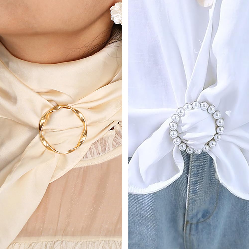 4PCS Scarf Ring Clip -T-shirt Ties Clips Clothes Corner Knotted Button for Women Fashion Metal Round Circle Shirt Clip Buckle