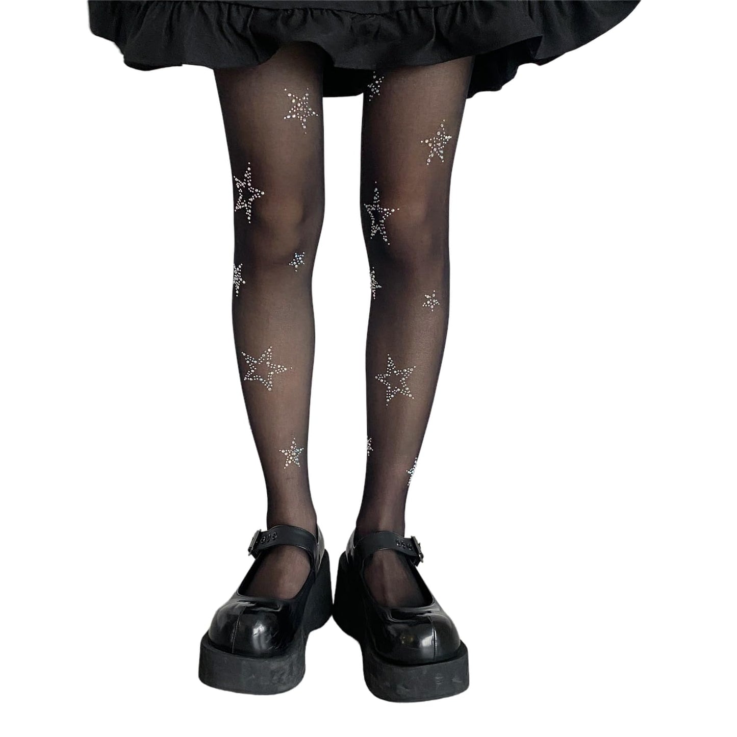 Women's Fishnet Stockings Sparkly Rhinestone Tights Black Glitter Fishnets