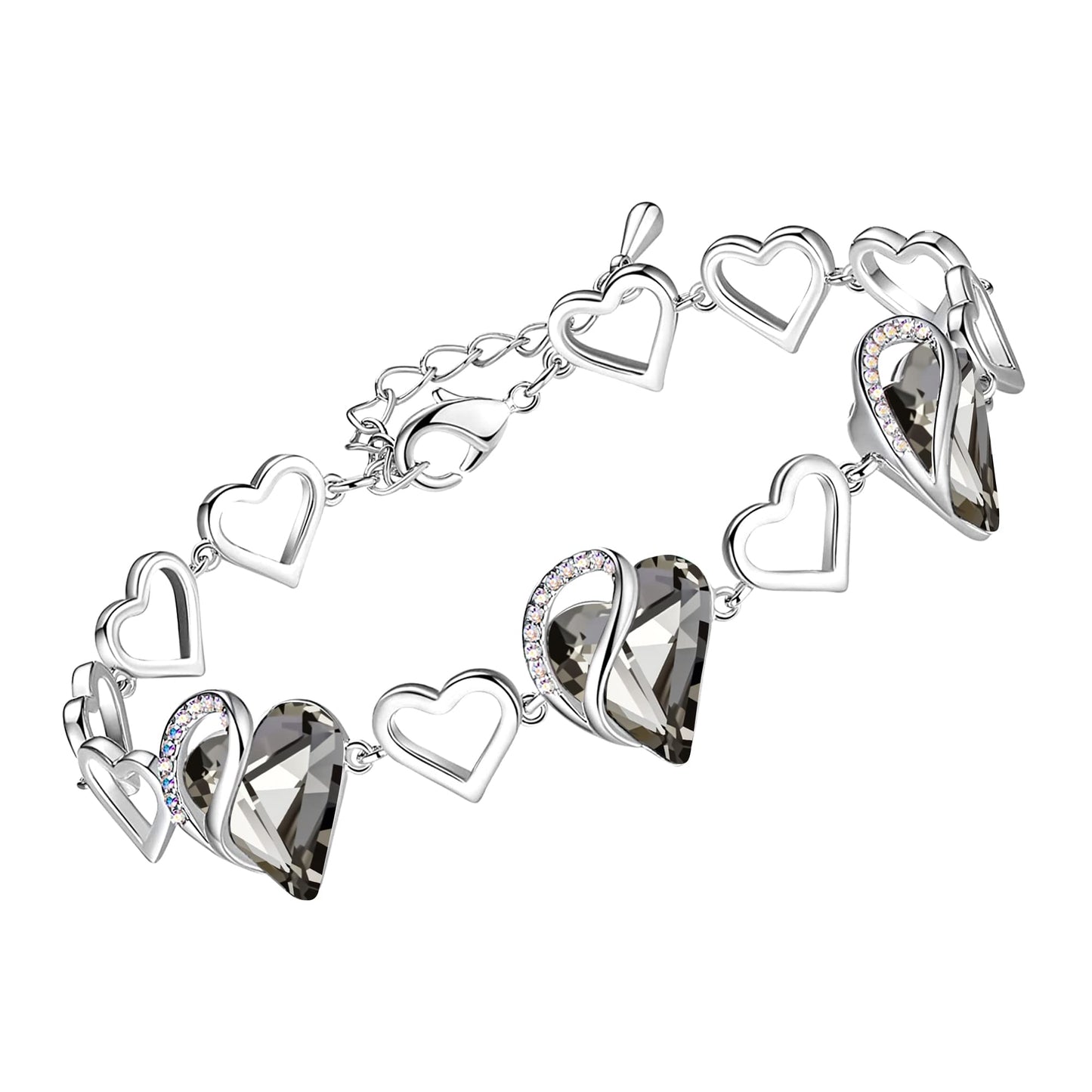 Urban Thread Infinity Love Heart Link Bracelets, Birthstone or Healing Stone Crystal Bracelet for Women, Silver Tone Jewelry Gifts for Her, 7-inch Chain and 2-inch Extender