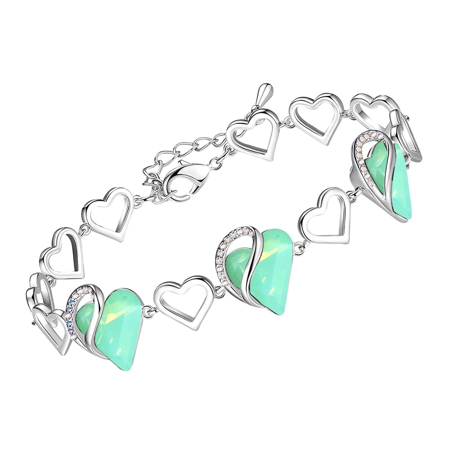 Urban Thread Infinity Love Heart Link Bracelets, Birthstone or Healing Stone Crystal Bracelet for Women, Silver Tone Jewelry Gifts for Her, 7-inch Chain and 2-inch Extender