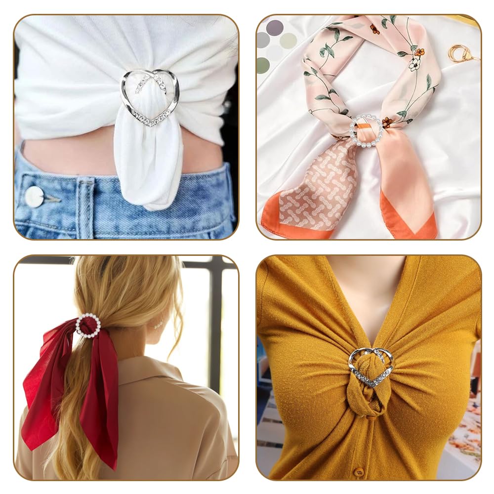 4PCS Scarf Ring Clip -T-shirt Ties Clips Clothes Corner Knotted Button for Women Fashion Metal Round Circle Shirt Clip Buckle