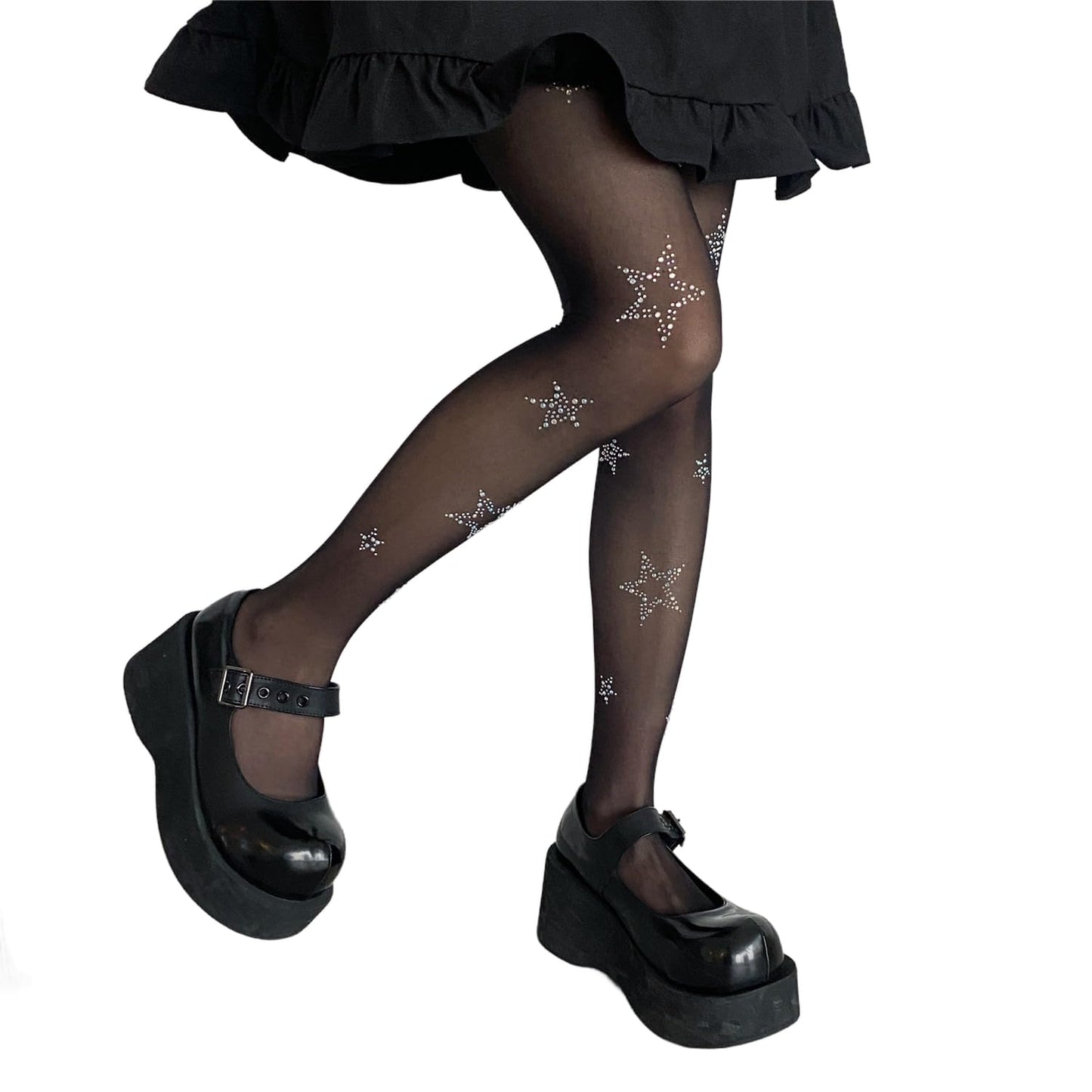 Women's Fishnet Stockings Sparkly Rhinestone Tights Black Glitter Fishnets