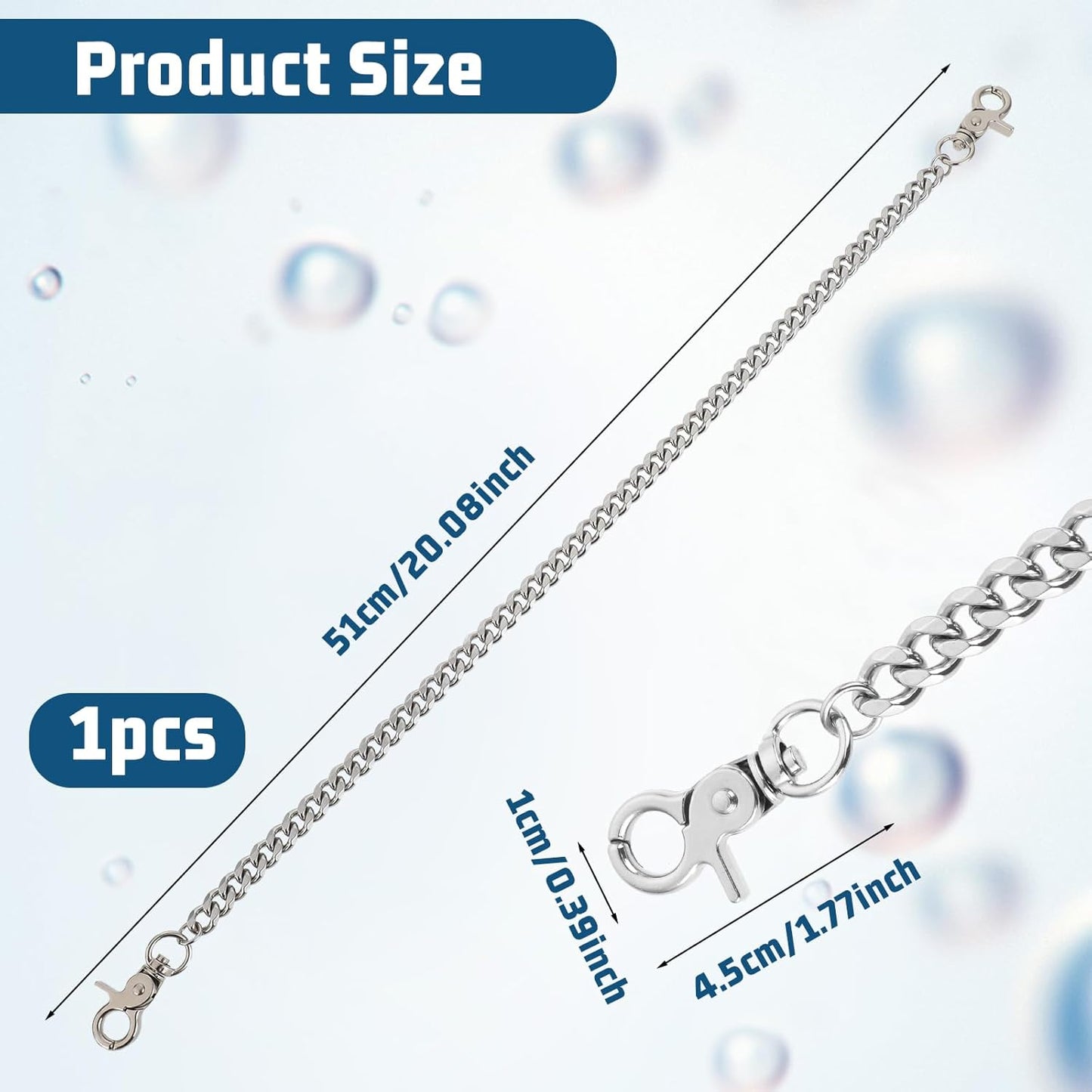 Pocket Chain, Heavy Duty Pants Chain, Punk Hip Hop Goth Wallet Chains with Lobster Clasps for Women Men Clothing Accessories(Silver, 20.08 x 0.39inch)