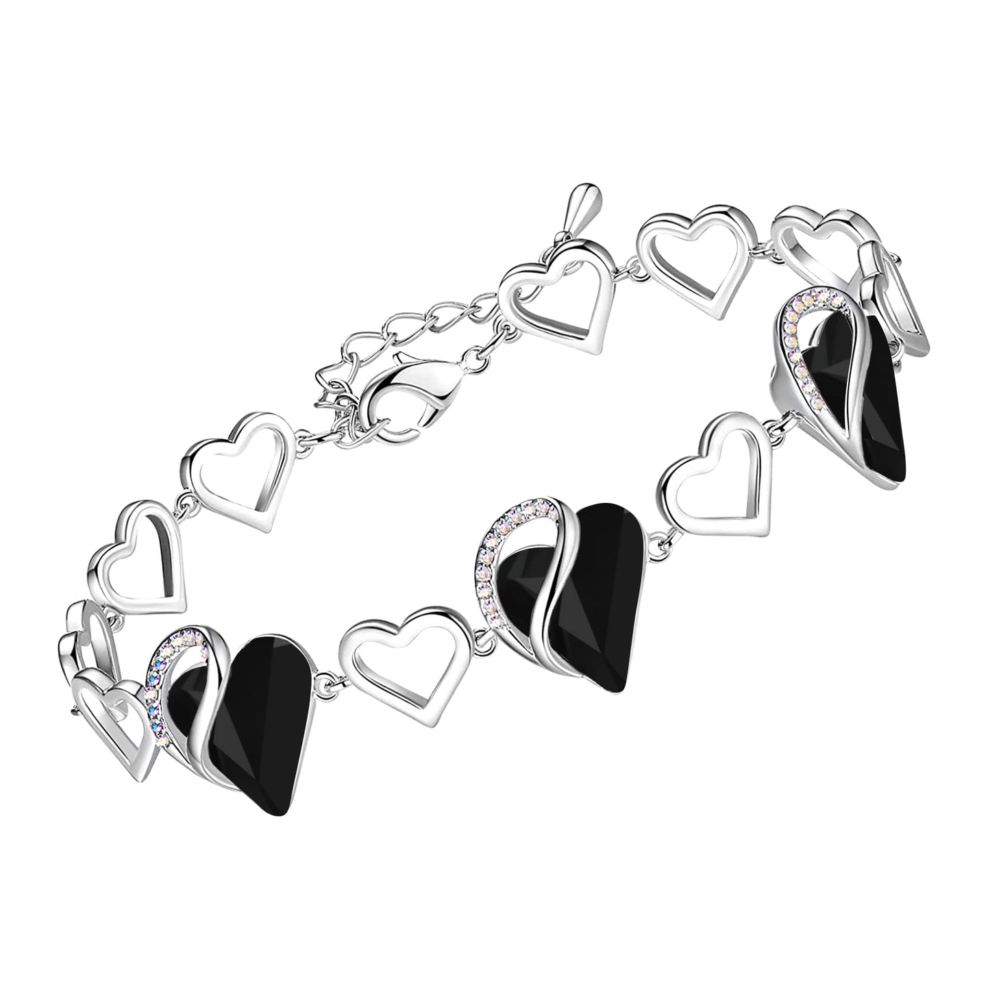 Urban Thread Infinity Love Heart Link Bracelets, Birthstone or Healing Stone Crystal Bracelet for Women, Silver Tone Jewelry Gifts for Her, 7-inch Chain and 2-inch Extender