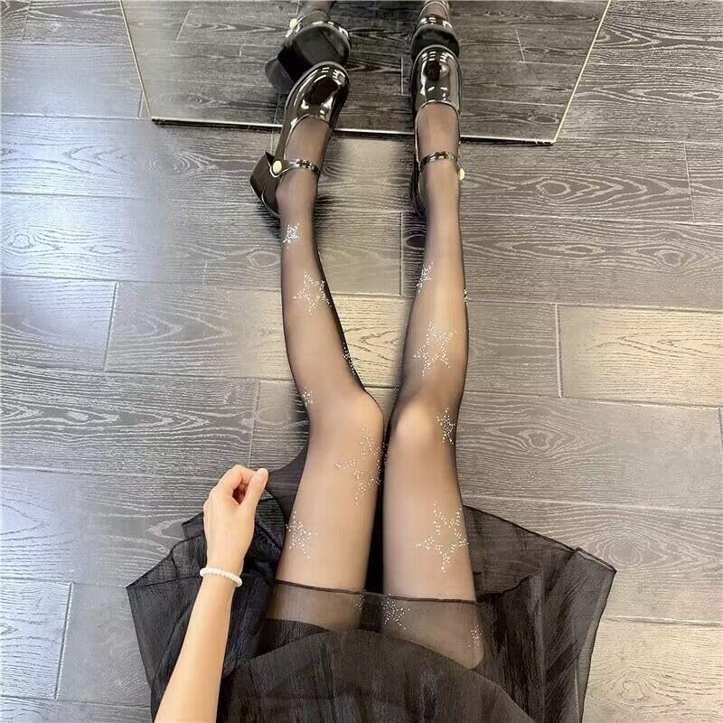 Women's Fishnet Stockings Sparkly Rhinestone Tights Black Glitter Fishnets