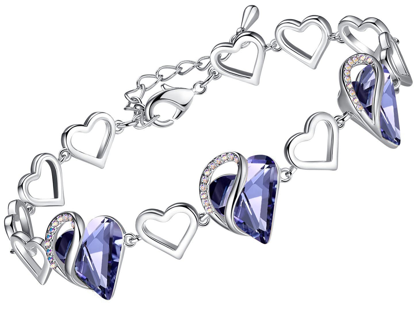 Urban Thread Infinity Love Heart Link Bracelets, Birthstone or Healing Stone Crystal Bracelet for Women, Silver Tone Jewelry Gifts for Her, 7-inch Chain and 2-inch Extender