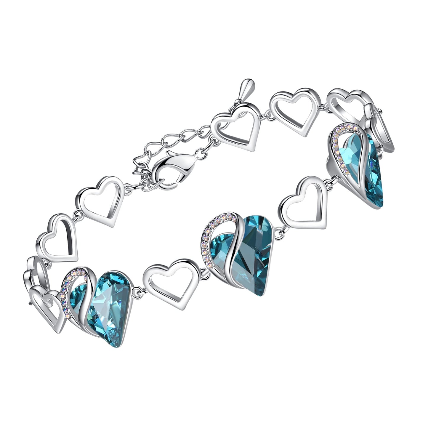 Urban Thread Infinity Love Heart Link Bracelets, Birthstone or Healing Stone Crystal Bracelet for Women, Silver Tone Jewelry Gifts for Her, 7-inch Chain and 2-inch Extender
