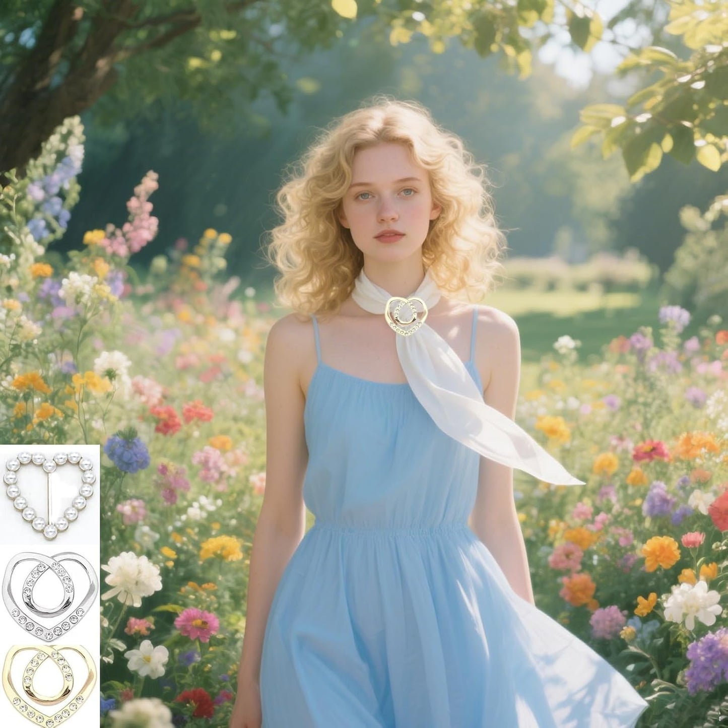 7PCS Premium Scarf Ring Clip, Cute T-Shirt Clips for Women Clothing, 4 Different Sized Shirt Ties Clips Waist Cinch Clip Buckle for Women Clothing Accessories, Gold/Silver/Black