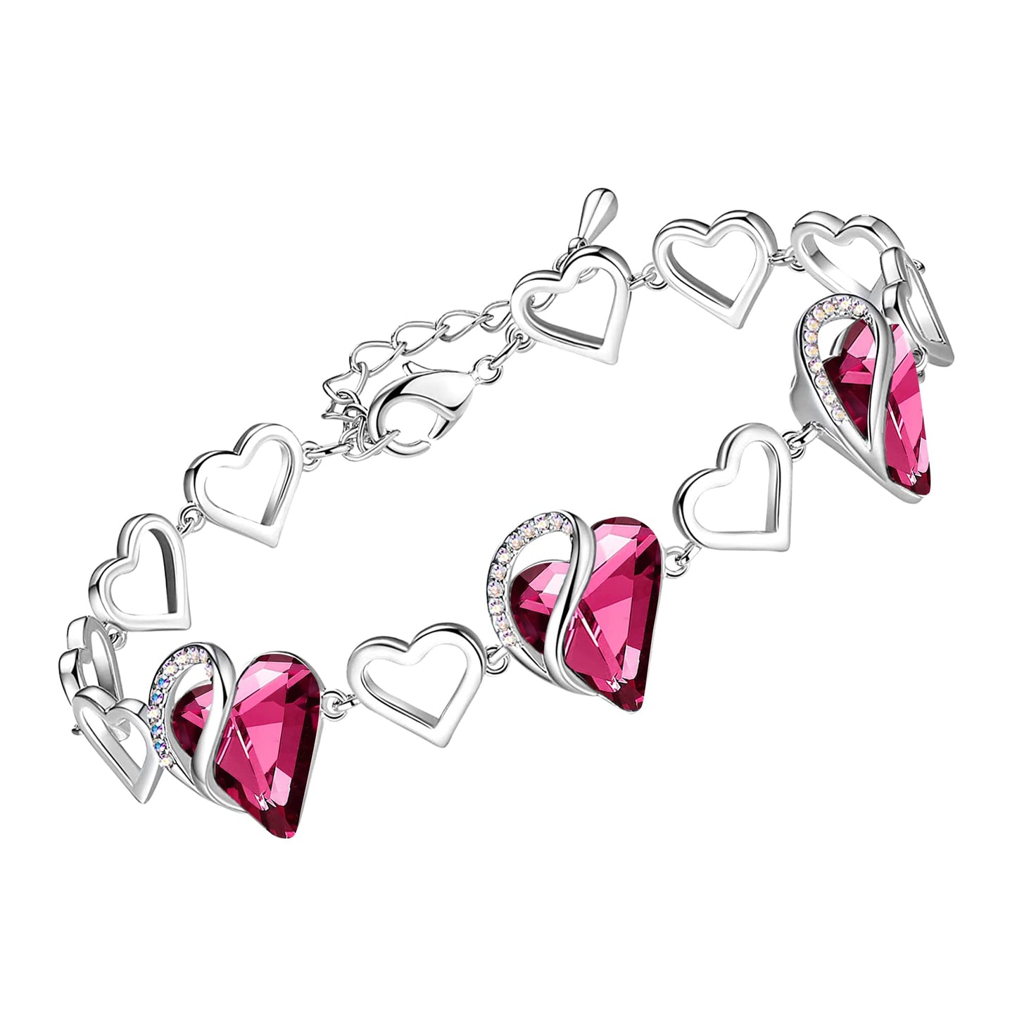Urban Thread Infinity Love Heart Link Bracelets, Birthstone or Healing Stone Crystal Bracelet for Women, Silver Tone Jewelry Gifts for Her, 7-inch Chain and 2-inch Extender