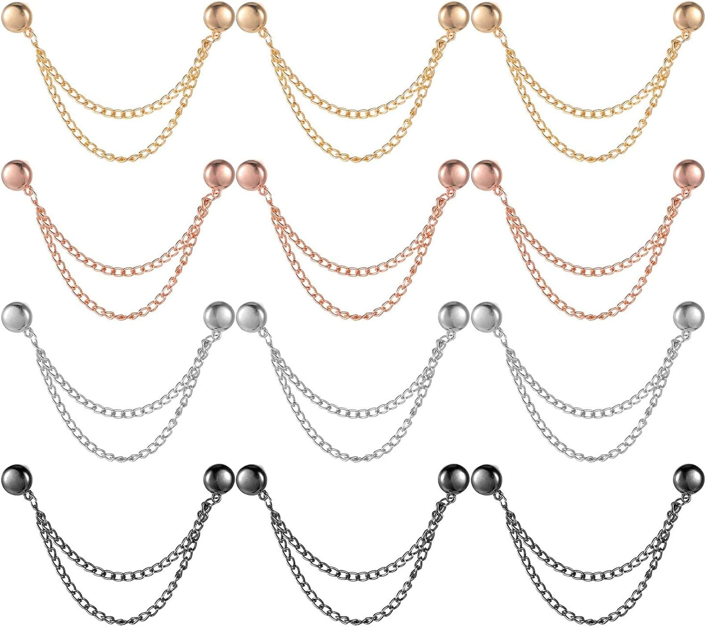 12PCS Metal Clothes Pins with Chain, Multi-Use Clothing Clips for Hijab Scarf, Muslim Dress, Shirt Sleeves & Hem, 4 Colors, Fashion Accessories for Women Sleeve Clips