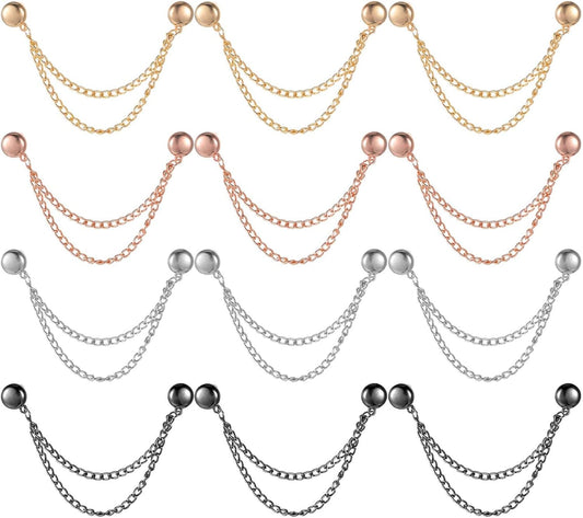 12PCS Metal Clothes Pins with Chain, Multi-Use Clothing Clips for Hijab Scarf, Muslim Dress, Shirt Sleeves & Hem, 4 Colors, Fashion Accessories for Women Sleeve Clips