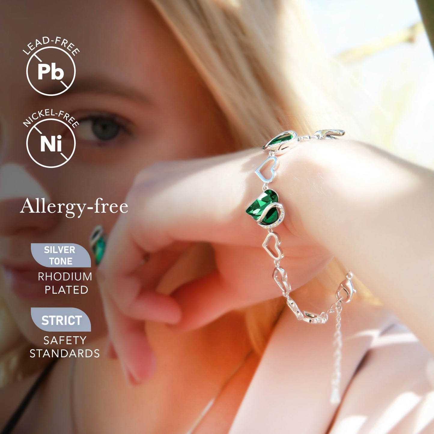Urban Thread Infinity Love Heart Link Bracelets, Birthstone or Healing Stone Crystal Bracelet for Women, Silver Tone Jewelry Gifts for Her, 7-inch Chain and 2-inch Extender
