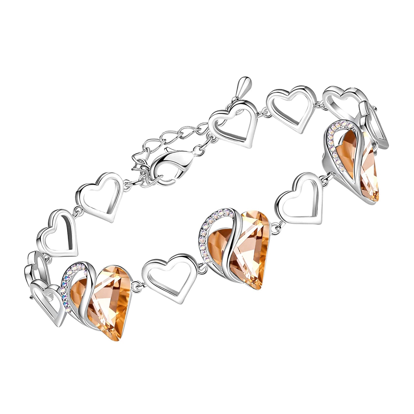 Urban Thread Infinity Love Heart Link Bracelets, Birthstone or Healing Stone Crystal Bracelet for Women, Silver Tone Jewelry Gifts for Her, 7-inch Chain and 2-inch Extender