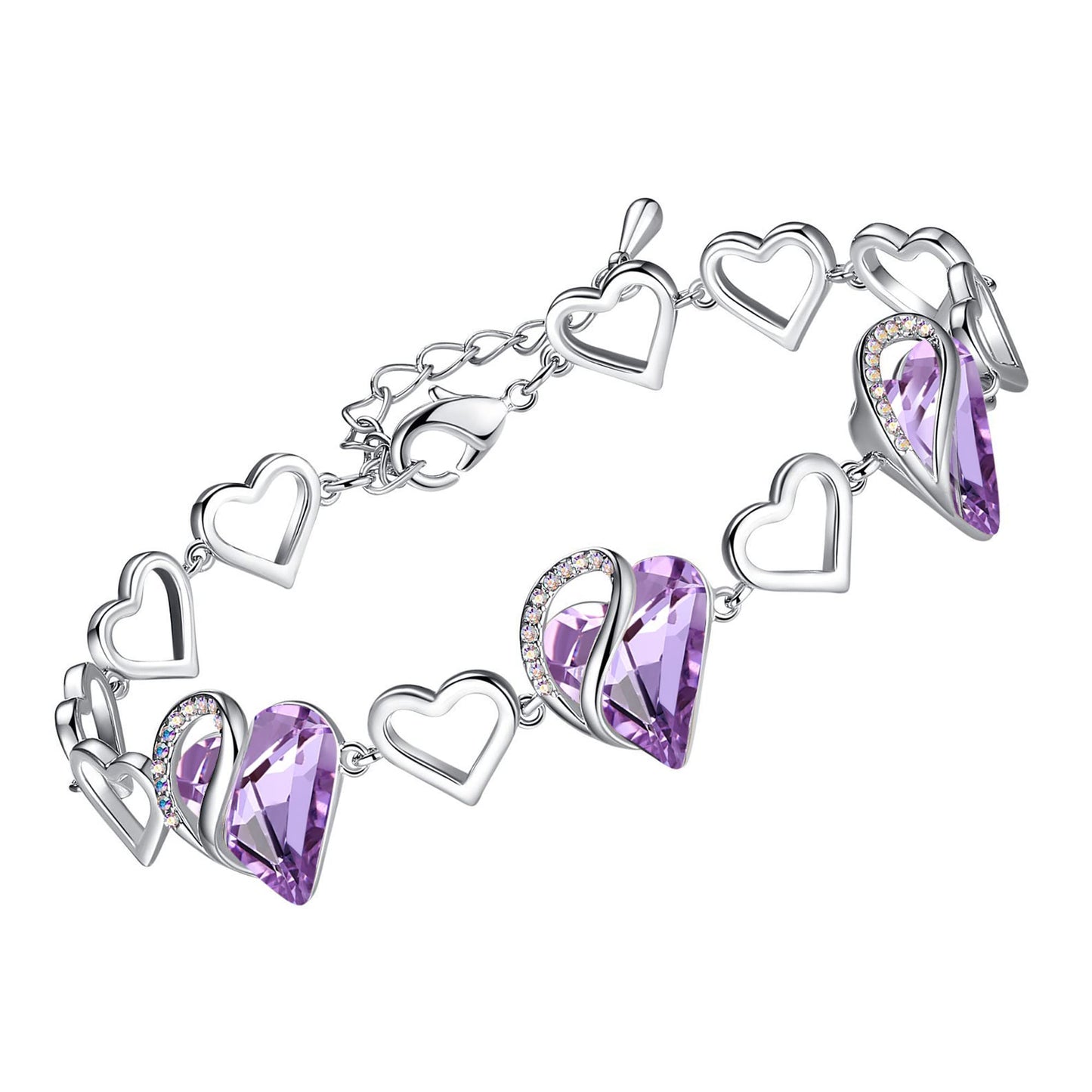 Urban Thread Infinity Love Heart Link Bracelets, Birthstone or Healing Stone Crystal Bracelet for Women, Silver Tone Jewelry Gifts for Her, 7-inch Chain and 2-inch Extender