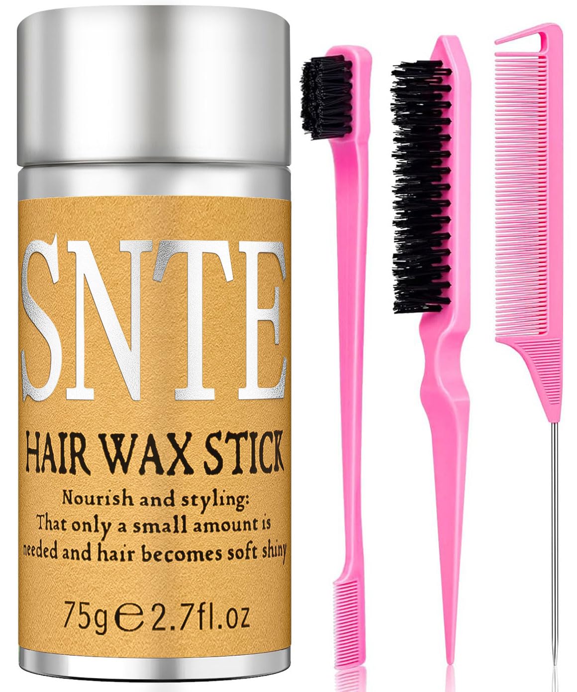 Slick Back Hair Brush & Hair Wax Stick Set - Tames Frizz & Smooths Flyaways - Sleek Ponytails, Buns, Edges - Styling Cream/Gel/Balm/Pomade Stick for Women - Styling Accessories for Girls & Kids