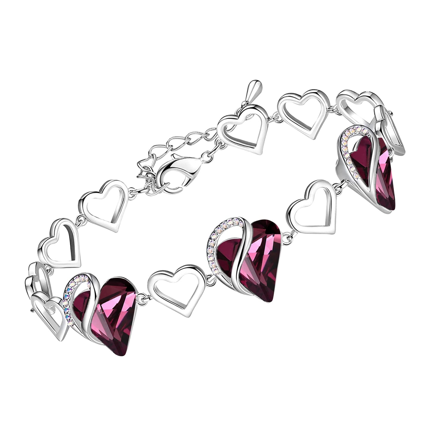 Urban Thread Infinity Love Heart Link Bracelets, Birthstone or Healing Stone Crystal Bracelet for Women, Silver Tone Jewelry Gifts for Her, 7-inch Chain and 2-inch Extender