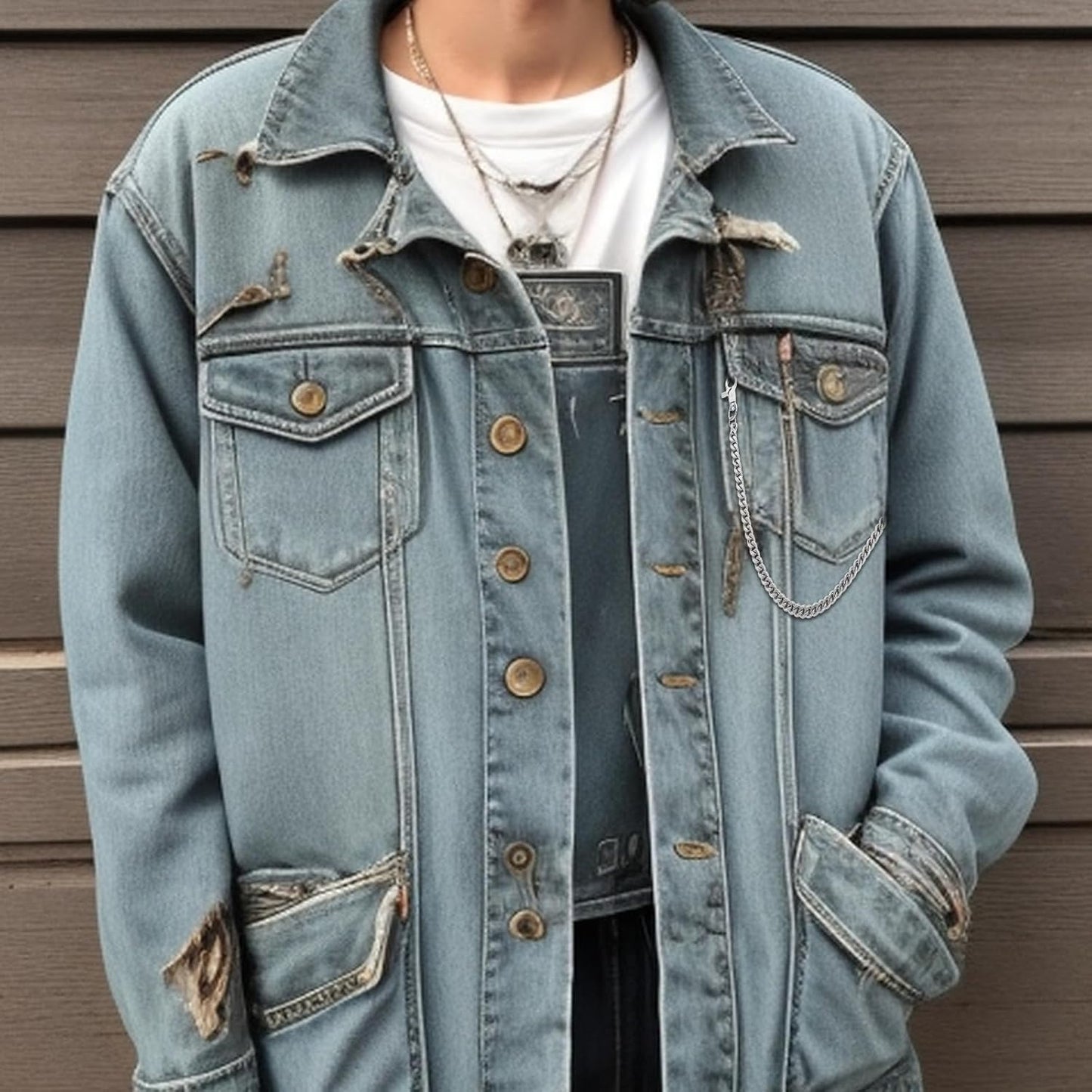 Pocket Chain, Heavy Duty Pants Chain, Punk Hip Hop Goth Wallet Chains with Lobster Clasps for Women Men Clothing Accessories(Silver, 20.08 x 0.39inch)