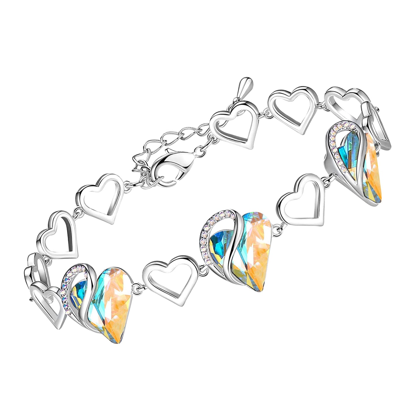 Urban Thread Infinity Love Heart Link Bracelets, Birthstone or Healing Stone Crystal Bracelet for Women, Silver Tone Jewelry Gifts for Her, 7-inch Chain and 2-inch Extender
