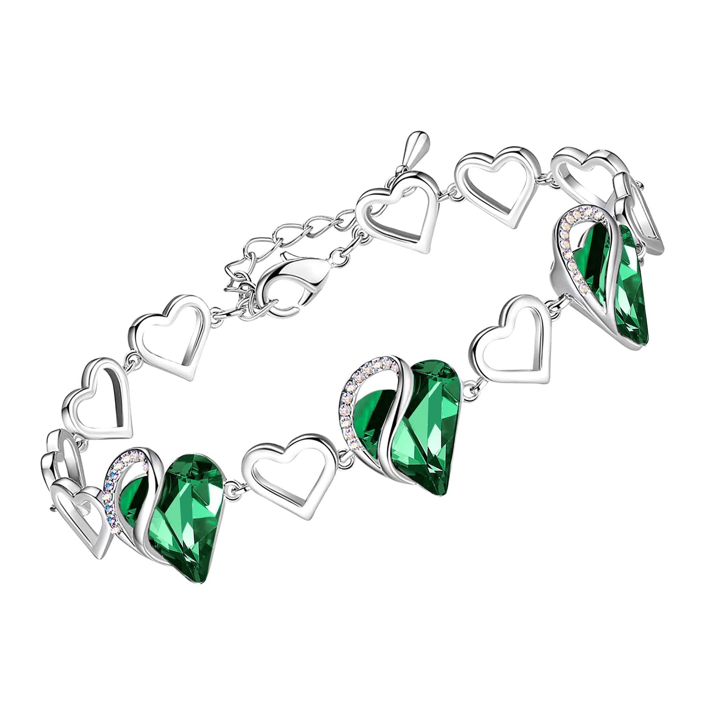 Urban Thread Infinity Love Heart Link Bracelets, Birthstone or Healing Stone Crystal Bracelet for Women, Silver Tone Jewelry Gifts for Her, 7-inch Chain and 2-inch Extender