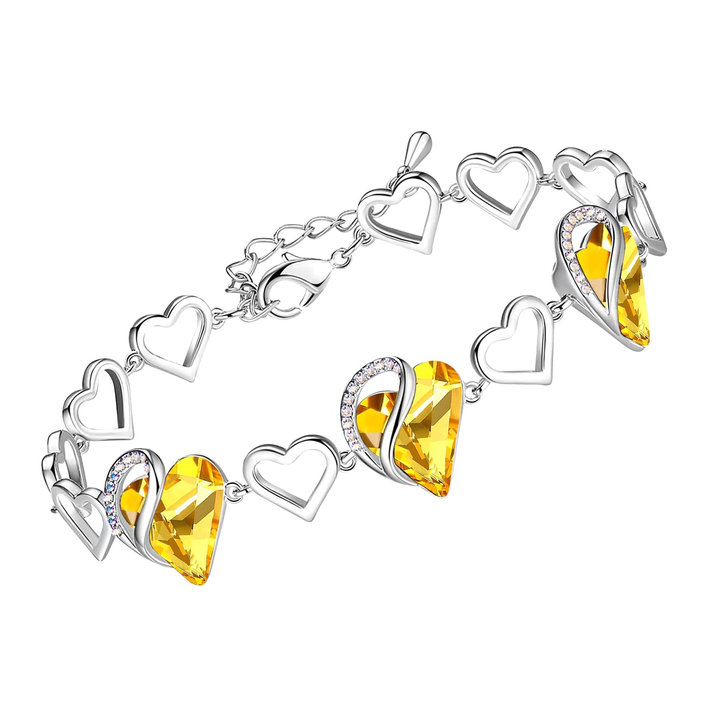 Urban Thread Infinity Love Heart Link Bracelets, Birthstone or Healing Stone Crystal Bracelet for Women, Silver Tone Jewelry Gifts for Her, 7-inch Chain and 2-inch Extender