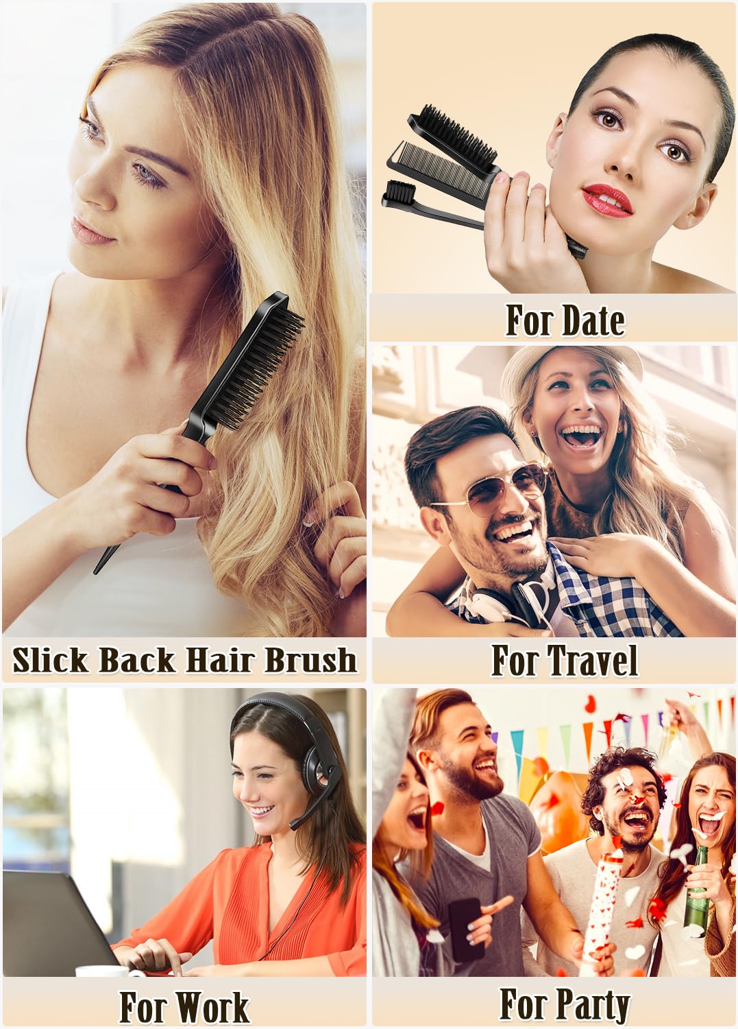 Slick Back Hair Brush & Hair Wax Stick Set - Tames Frizz & Smooths Flyaways - Sleek Ponytails, Buns, Edges - Styling Cream/Gel/Balm/Pomade Stick for Women - Styling Accessories for Girls & Kids