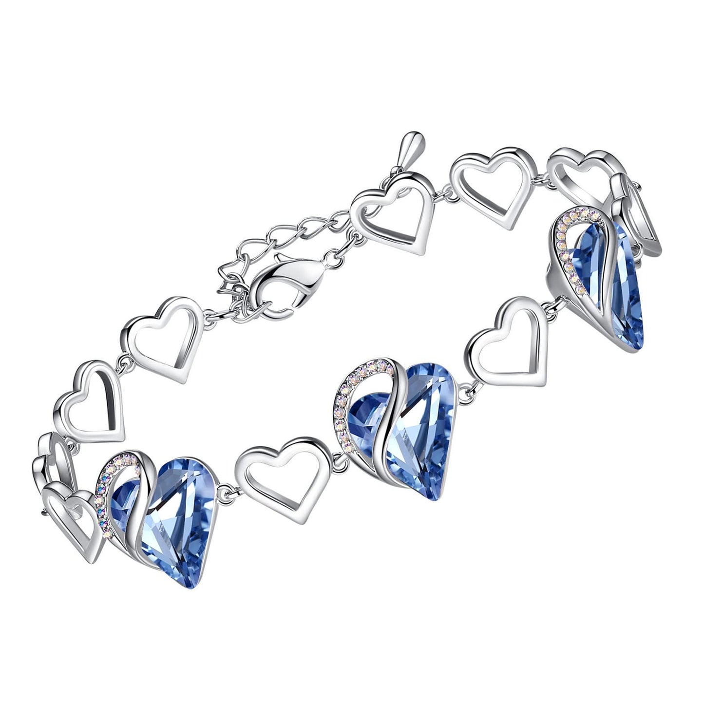 Urban Thread Infinity Love Heart Link Bracelets, Birthstone or Healing Stone Crystal Bracelet for Women, Silver Tone Jewelry Gifts for Her, 7-inch Chain and 2-inch Extender