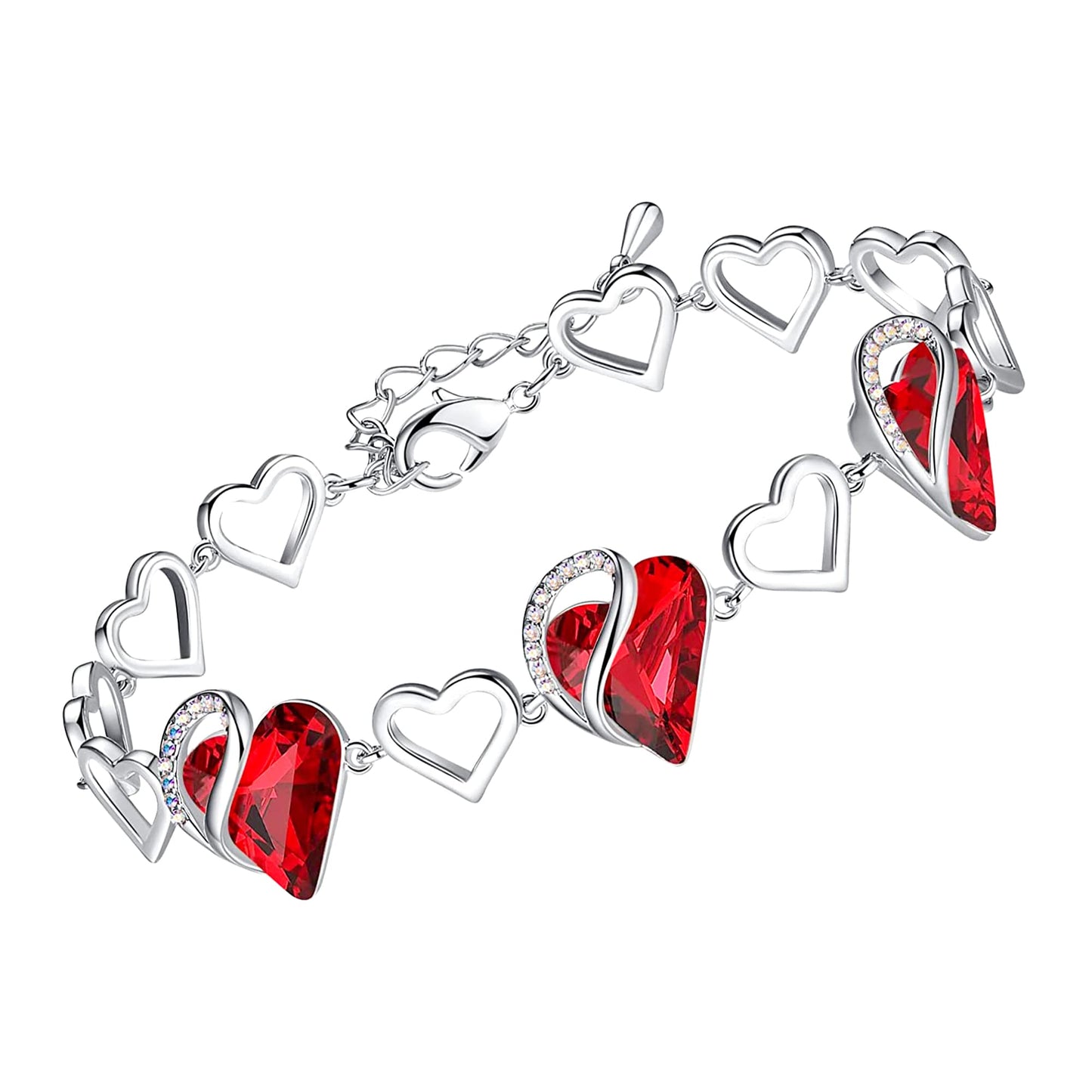 Urban Thread Infinity Love Heart Link Bracelets, Birthstone or Healing Stone Crystal Bracelet for Women, Silver Tone Jewelry Gifts for Her, 7-inch Chain and 2-inch Extender