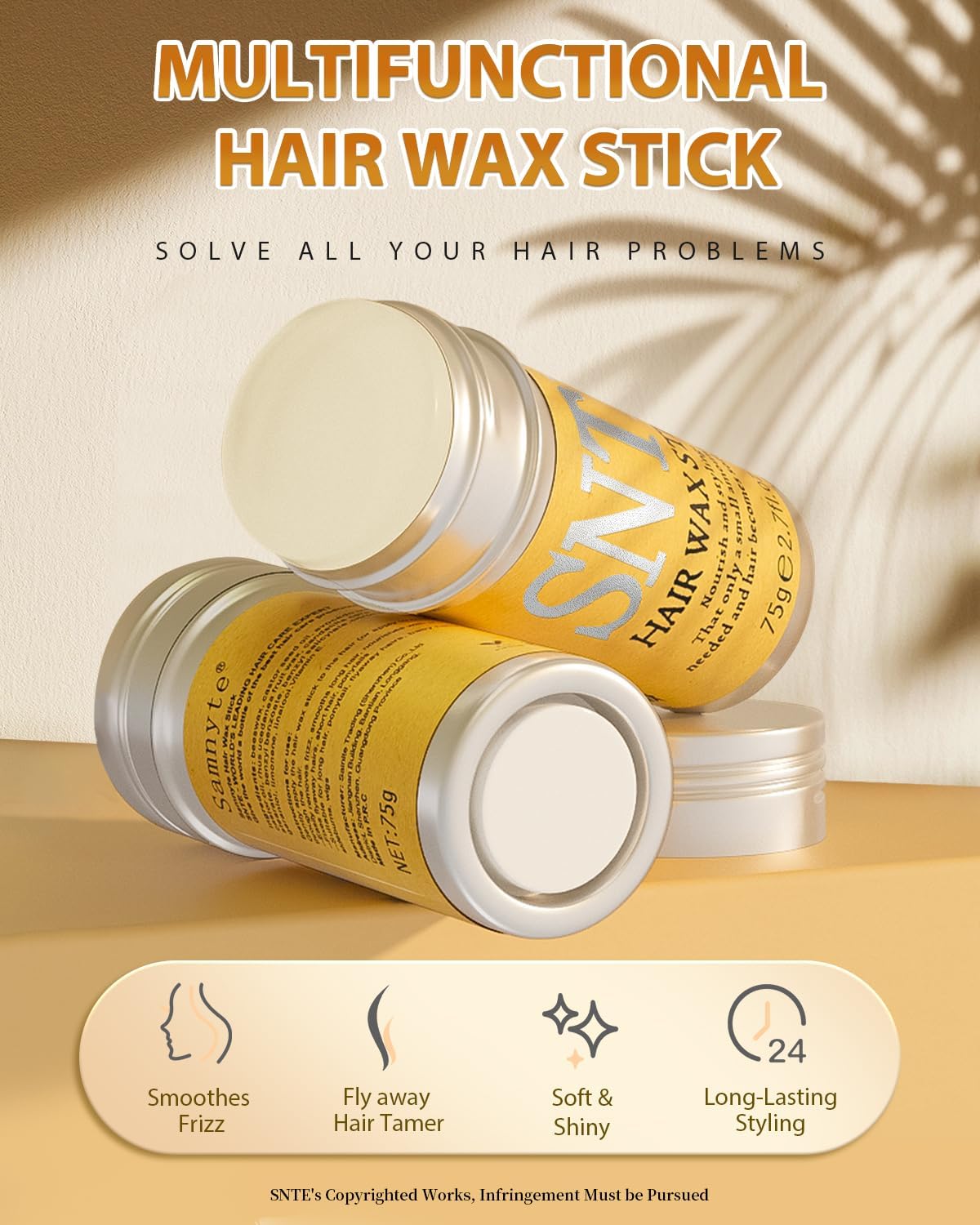 Slick Back Hair Brush & Hair Wax Stick Set - Tames Frizz & Smooths Flyaways - Sleek Ponytails, Buns, Edges - Styling Cream/Gel/Balm/Pomade Stick for Women - Styling Accessories for Girls & Kids