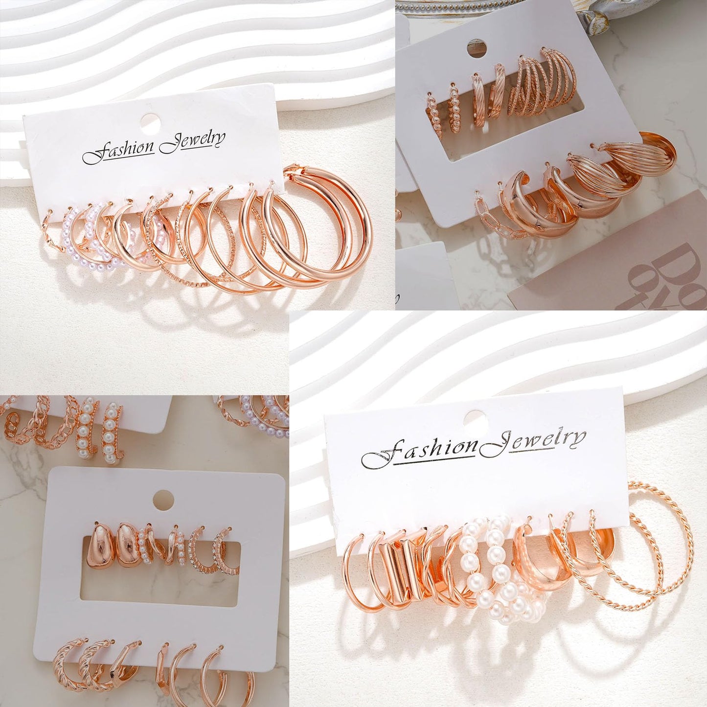 42 Pairs Gold Hoop Earrings Set for Women, Fashion Chunky Pearl Earrings Multipack Twisted Statement Earring Pack, Hypoallergenic Small Big Hoops Earrings for Birthday Party