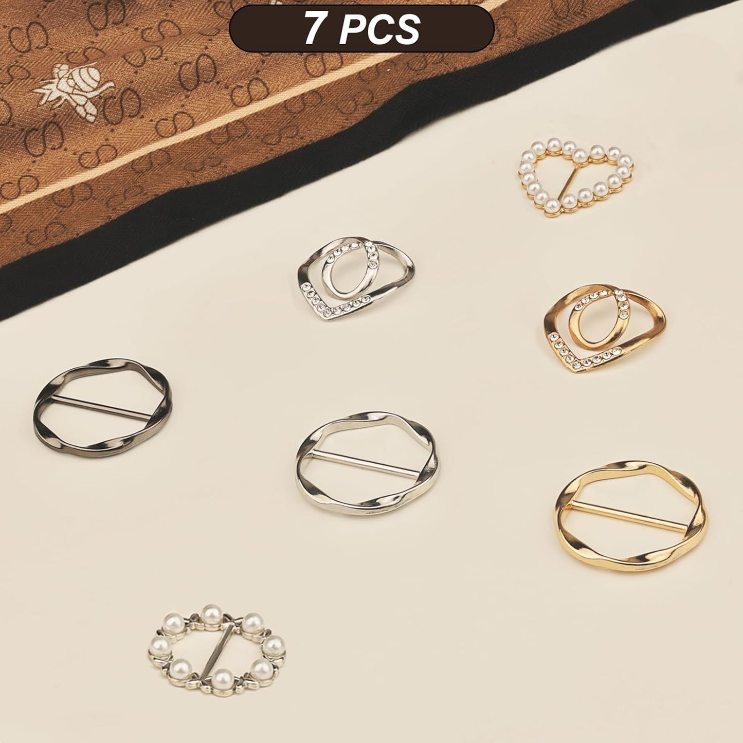 7PCS Premium Scarf Ring Clip, Cute T-Shirt Clips for Women Clothing, 4 Different Sized Shirt Ties Clips Waist Cinch Clip Buckle for Women Clothing Accessories, Gold/Silver/Black