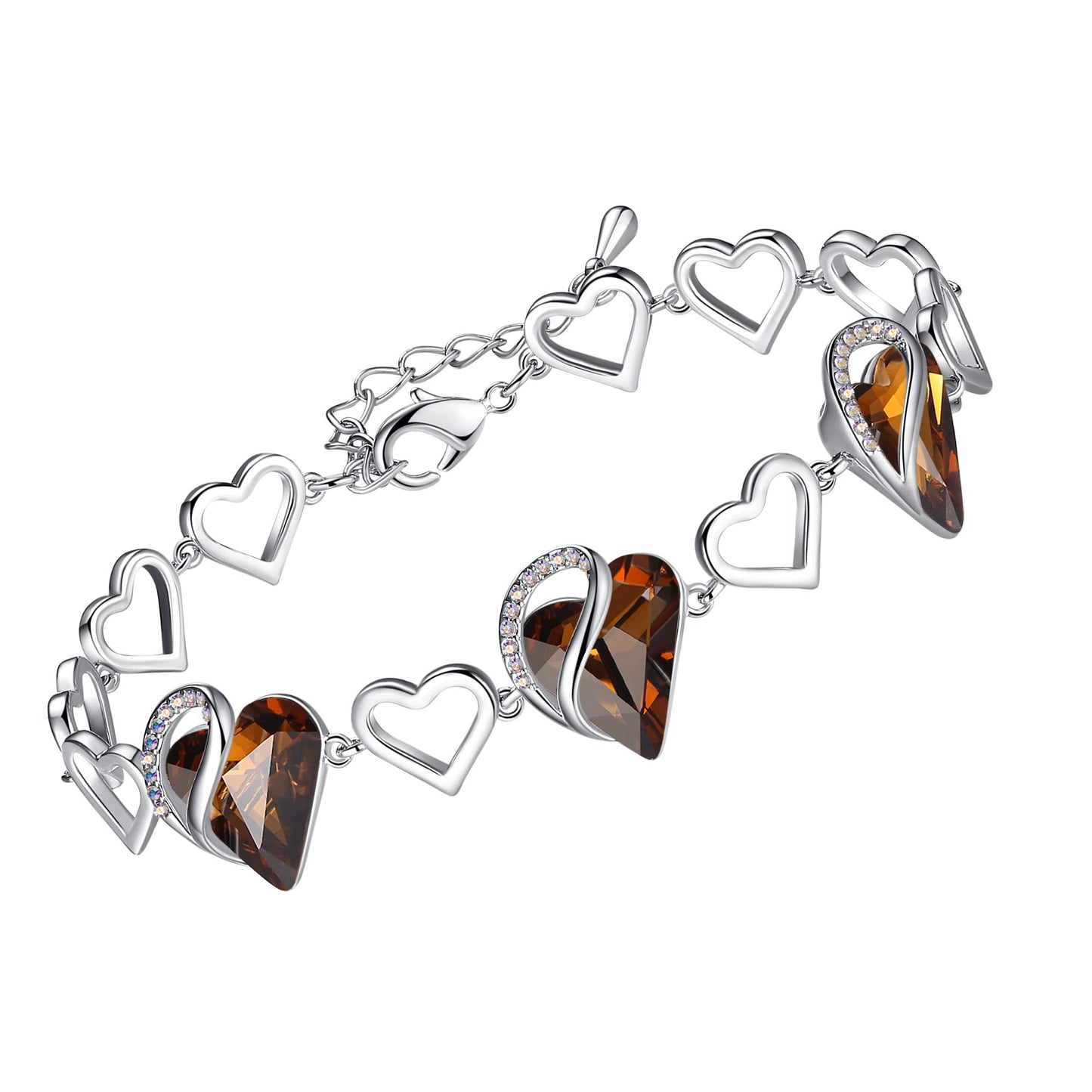 Urban Thread Infinity Love Heart Link Bracelets, Birthstone or Healing Stone Crystal Bracelet for Women, Silver Tone Jewelry Gifts for Her, 7-inch Chain and 2-inch Extender