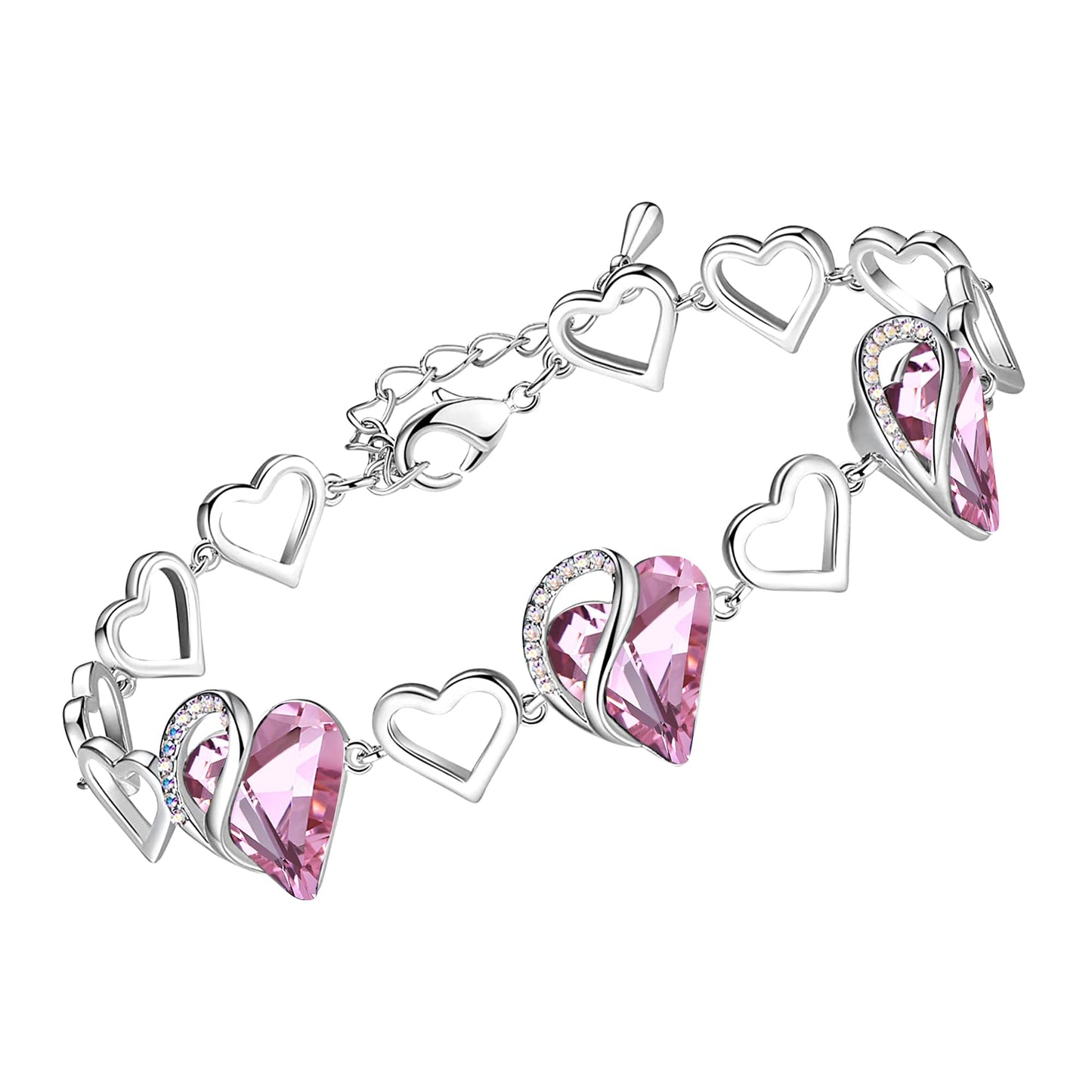 Urban Thread Infinity Love Heart Link Bracelets, Birthstone or Healing Stone Crystal Bracelet for Women, Silver Tone Jewelry Gifts for Her, 7-inch Chain and 2-inch Extender