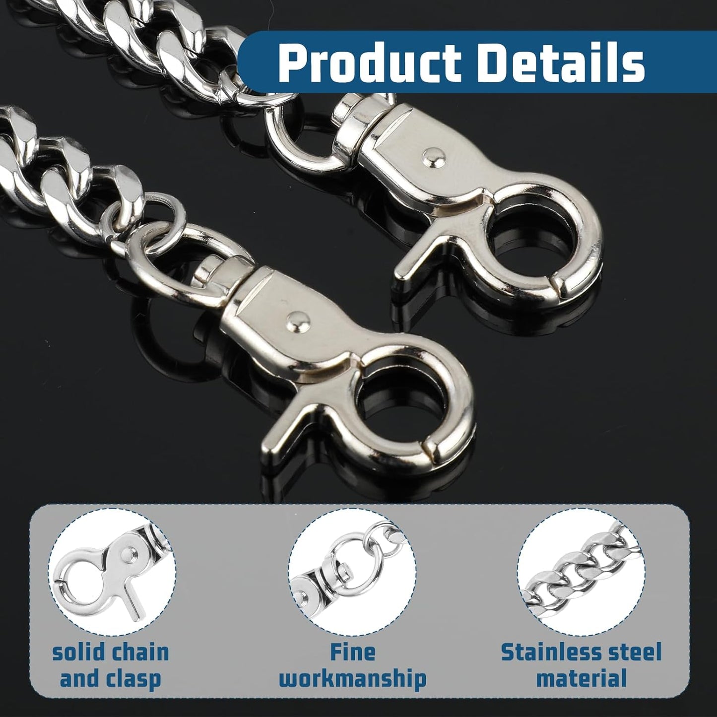 Pocket Chain, Heavy Duty Pants Chain, Punk Hip Hop Goth Wallet Chains with Lobster Clasps for Women Men Clothing Accessories(Silver, 20.08 x 0.39inch)