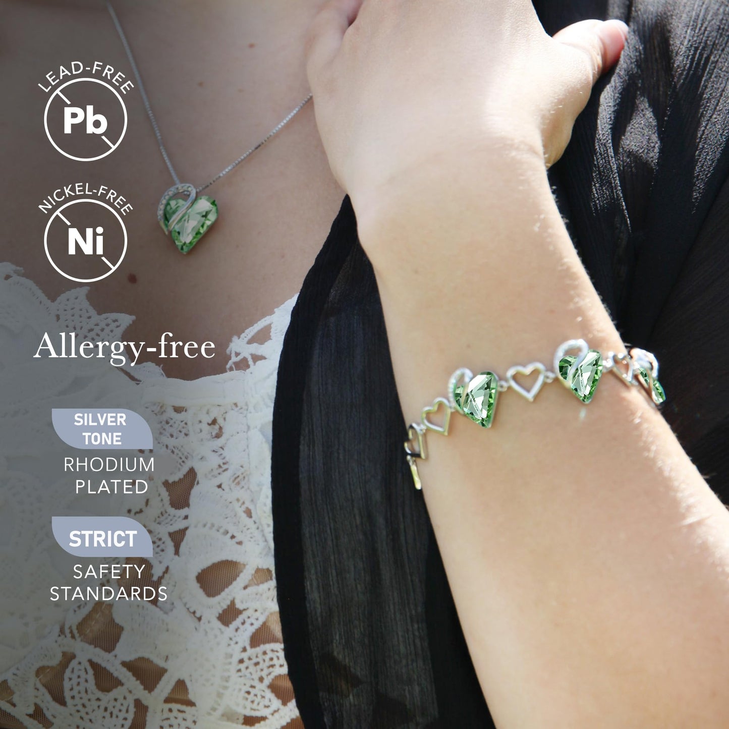 Urban Thread Infinity Love Heart Link Bracelets, Birthstone or Healing Stone Crystal Bracelet for Women, Silver Tone Jewelry Gifts for Her, 7-inch Chain and 2-inch Extender