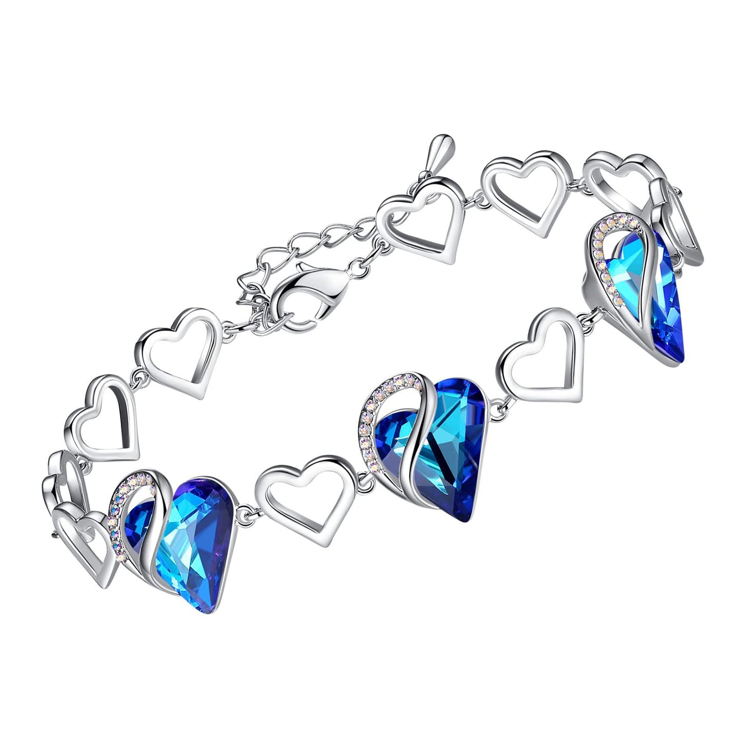 Urban Thread Infinity Love Heart Link Bracelets, Birthstone or Healing Stone Crystal Bracelet for Women, Silver Tone Jewelry Gifts for Her, 7-inch Chain and 2-inch Extender