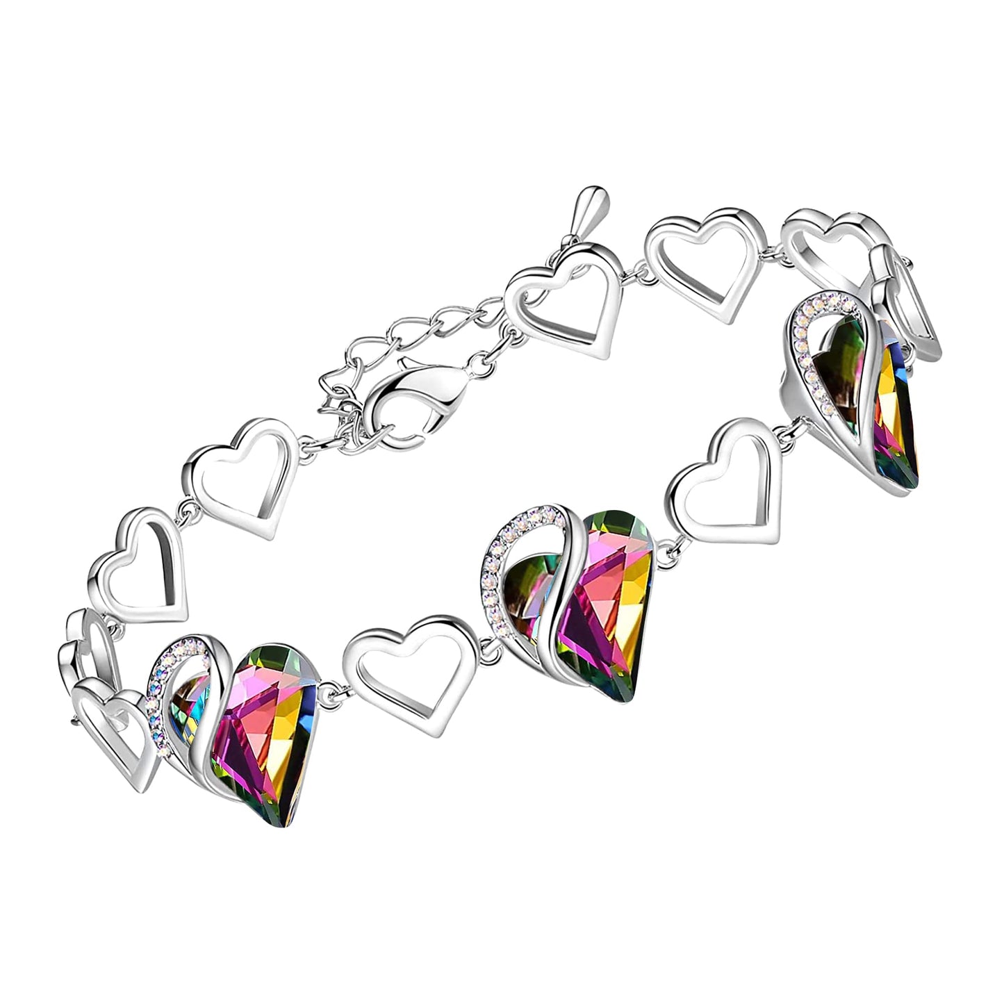 Urban Thread Infinity Love Heart Link Bracelets, Birthstone or Healing Stone Crystal Bracelet for Women, Silver Tone Jewelry Gifts for Her, 7-inch Chain and 2-inch Extender
