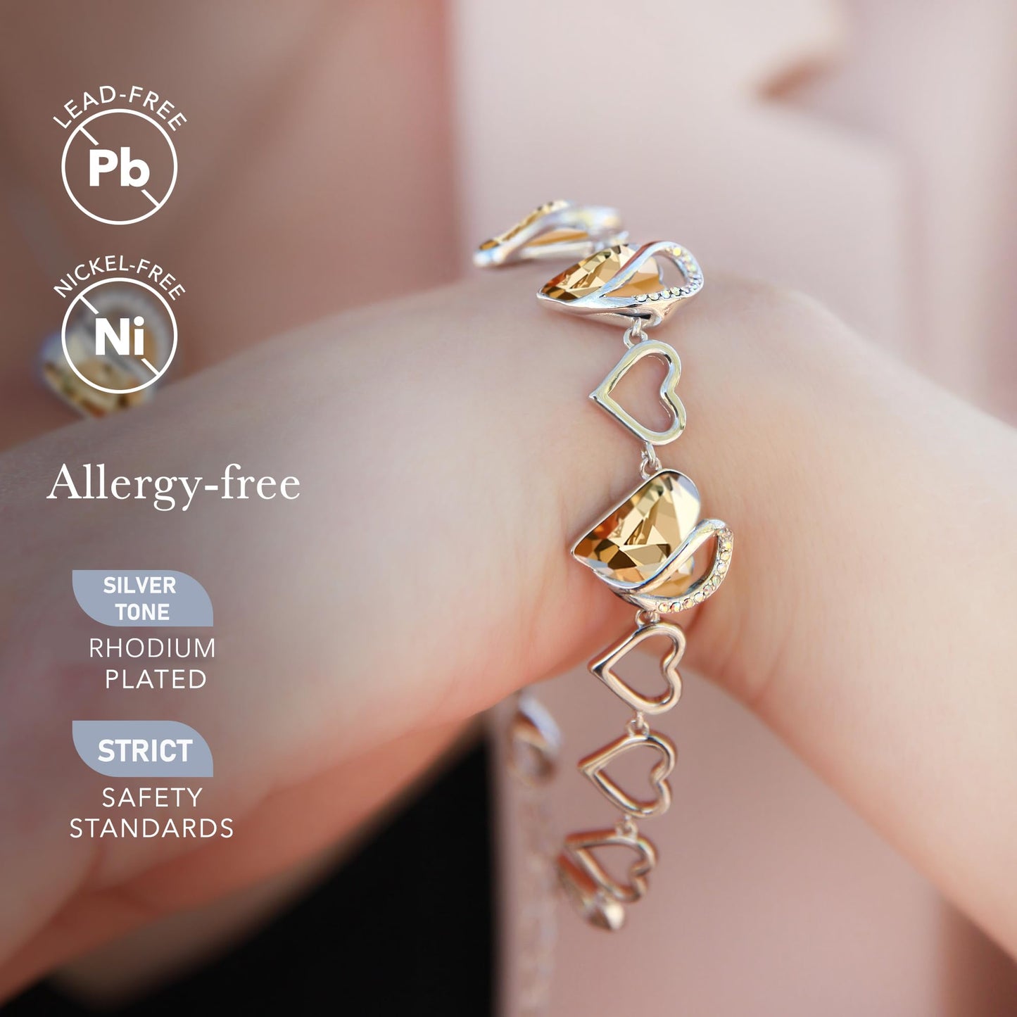 Urban Thread Infinity Love Heart Link Bracelets, Birthstone or Healing Stone Crystal Bracelet for Women, Silver Tone Jewelry Gifts for Her, 7-inch Chain and 2-inch Extender