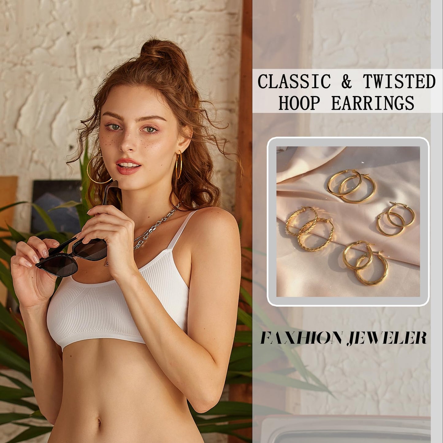 42 Pairs Gold Hoop Earrings Set for Women, Fashion Chunky Pearl Earrings Multipack Twisted Statement Earring Pack, Hypoallergenic Small Big Hoops Earrings for Birthday Party