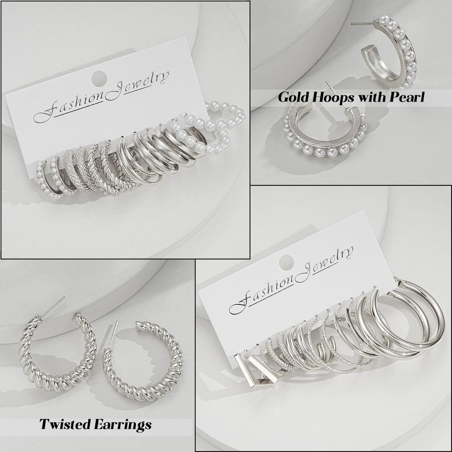 42 Pairs Gold Hoop Earrings Set for Women, Fashion Chunky Pearl Earrings Multipack Twisted Statement Earring Pack, Hypoallergenic Small Big Hoops Earrings for Birthday Party