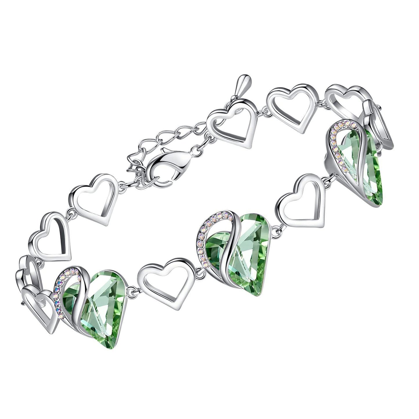Urban Thread Infinity Love Heart Link Bracelets, Birthstone or Healing Stone Crystal Bracelet for Women, Silver Tone Jewelry Gifts for Her, 7-inch Chain and 2-inch Extender