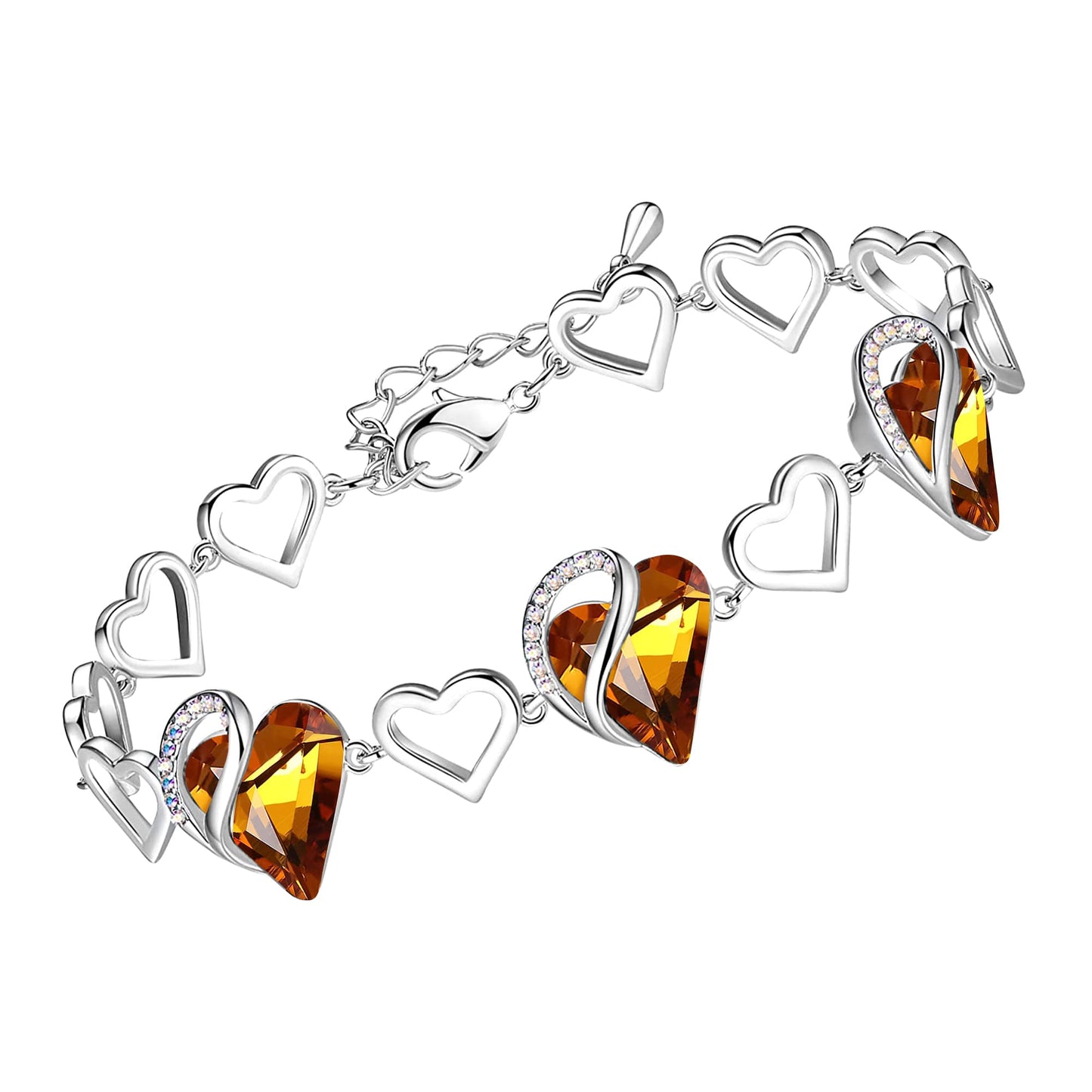 Urban Thread Infinity Love Heart Link Bracelets, Birthstone or Healing Stone Crystal Bracelet for Women, Silver Tone Jewelry Gifts for Her, 7-inch Chain and 2-inch Extender