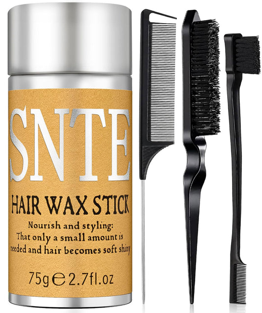 Slick Back Hair Brush & Hair Wax Stick Set - Tames Frizz & Smooths Flyaways - Sleek Ponytails, Buns, Edges - Styling Cream/Gel/Balm/Pomade Stick for Women - Styling Accessories for Girls & Kids