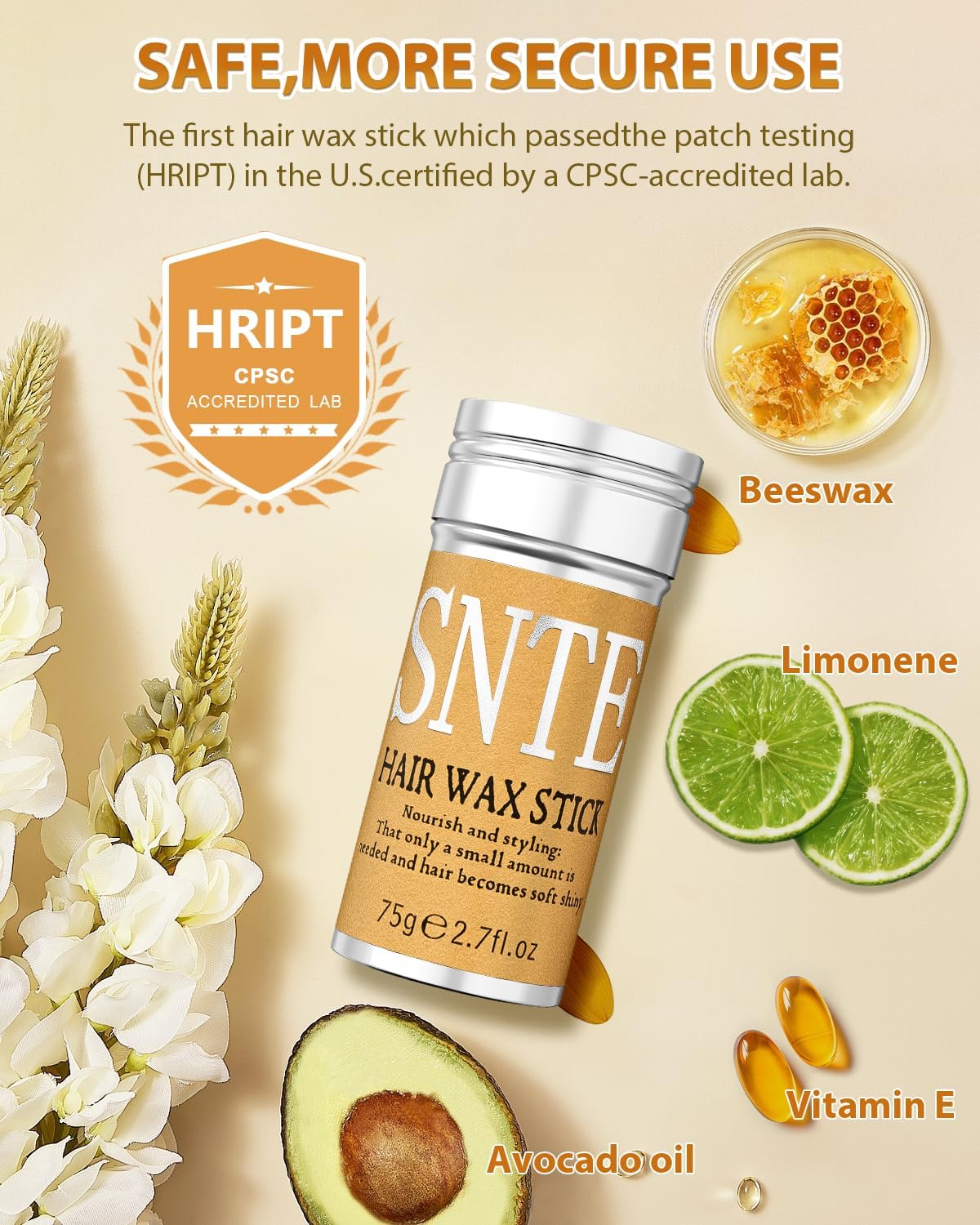 Slick Back Hair Brush & Hair Wax Stick Set - Tames Frizz & Smooths Flyaways - Sleek Ponytails, Buns, Edges - Styling Cream/Gel/Balm/Pomade Stick for Women - Styling Accessories for Girls & Kids