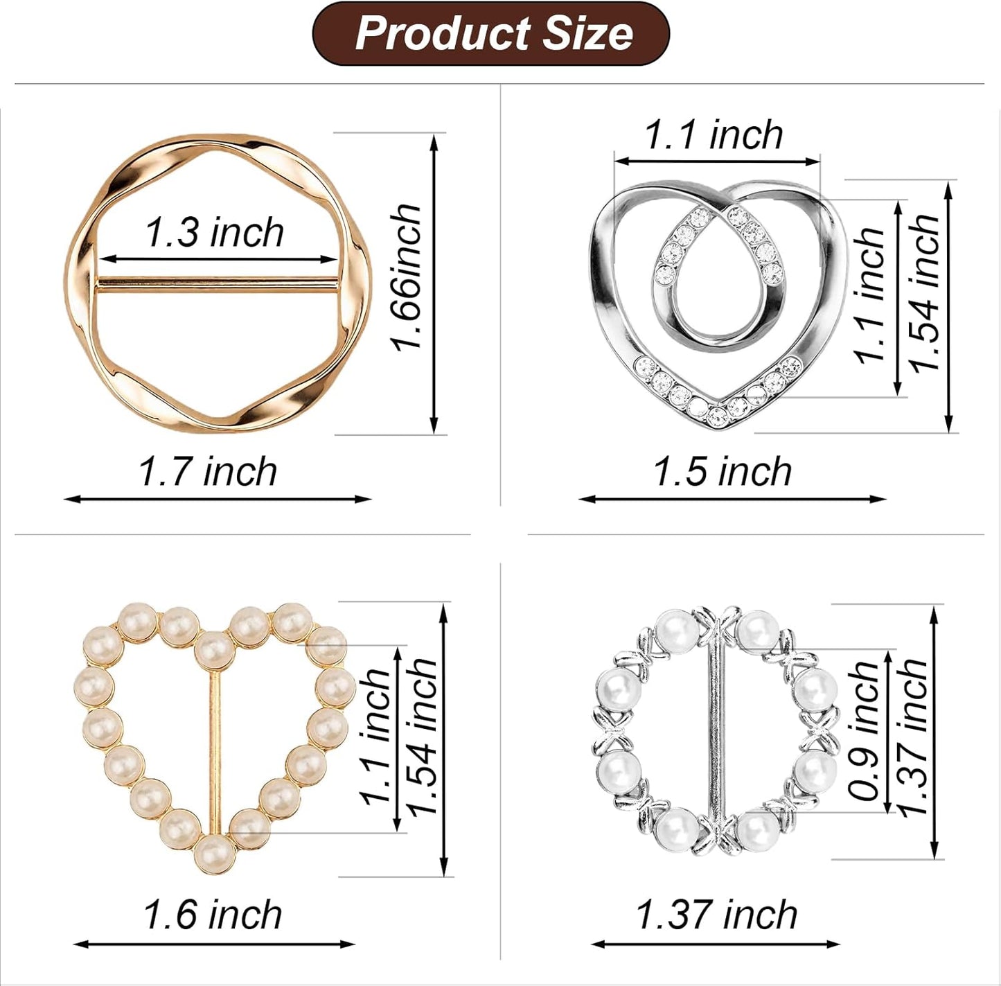 7PCS Premium Scarf Ring Clip, Cute T-Shirt Clips for Women Clothing, 4 Different Sized Shirt Ties Clips Waist Cinch Clip Buckle for Women Clothing Accessories, Gold/Silver/Black