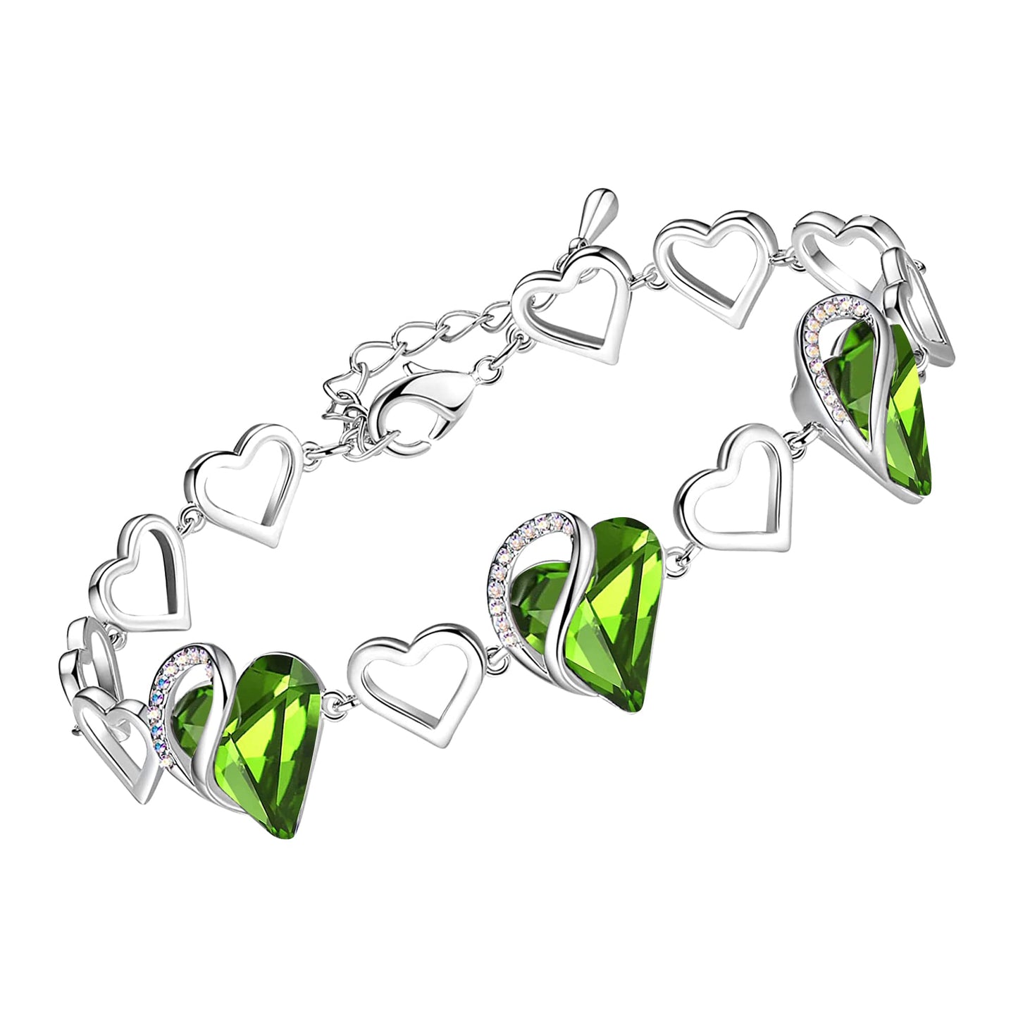 Urban Thread Infinity Love Heart Link Bracelets, Birthstone or Healing Stone Crystal Bracelet for Women, Silver Tone Jewelry Gifts for Her, 7-inch Chain and 2-inch Extender