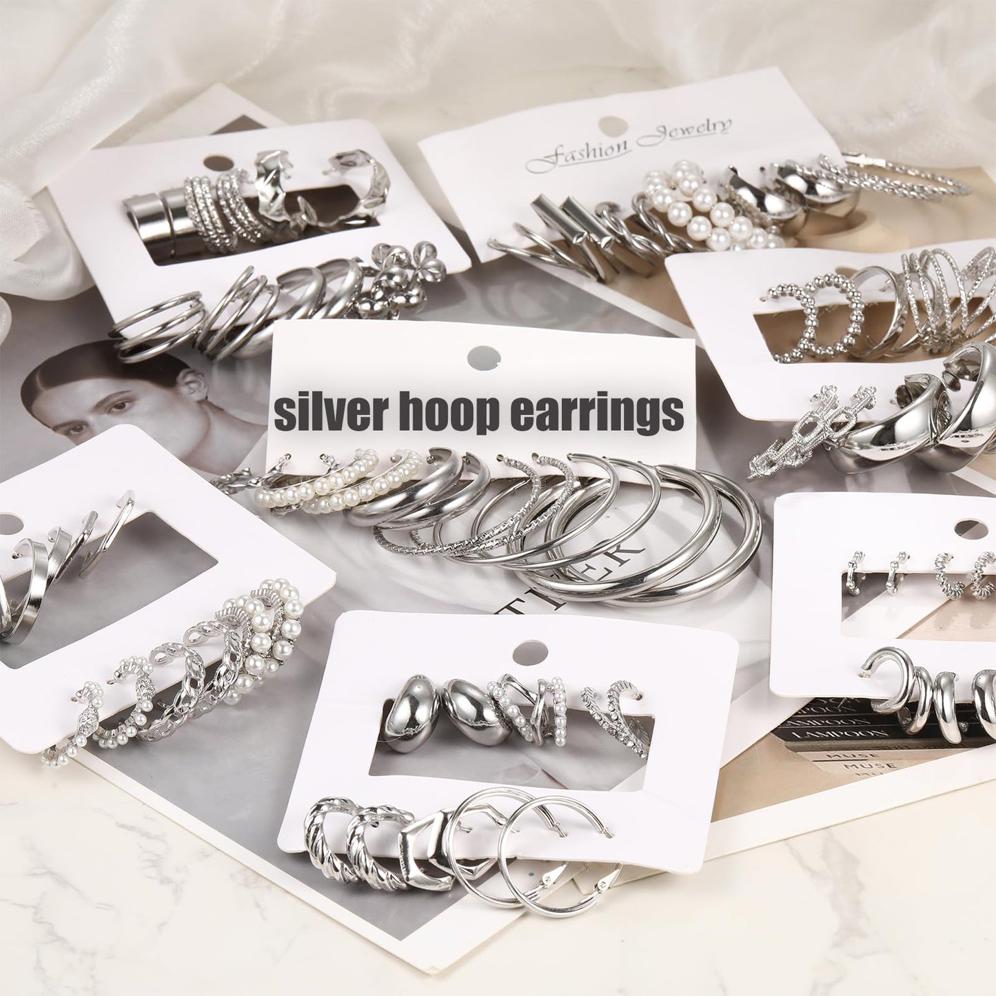 42 Pairs Gold Hoop Earrings Set for Women, Fashion Chunky Pearl Earrings Multipack Twisted Statement Earring Pack, Hypoallergenic Small Big Hoops Earrings for Birthday Party